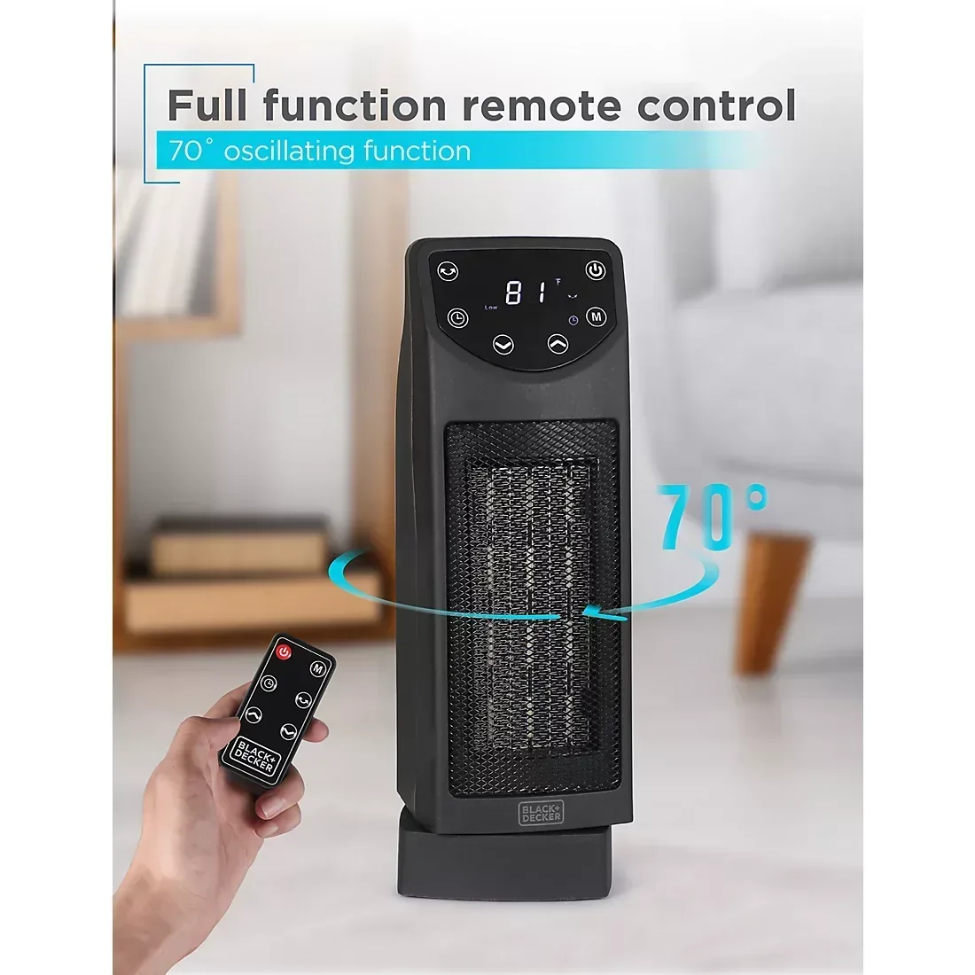 BLACK+DECKER Oscillating Ceramic Desktop Heater with Remote, 1500W Space Heater and Fan Combo - Image 4