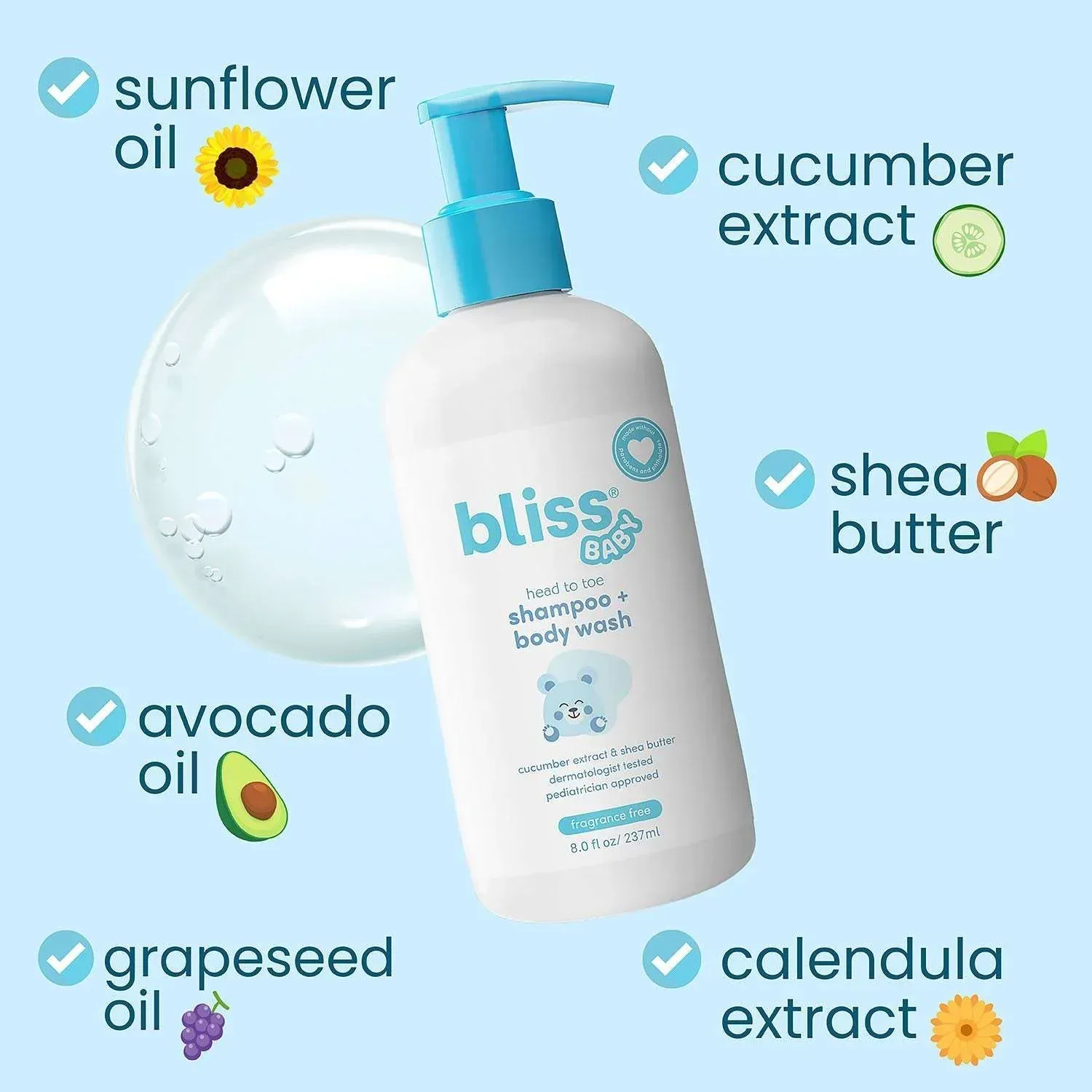 Bliss Baby Bath Bundle, 2-in-1 Shampoo + Body Wash & Lotion, 8 fl. oz., 2 pk. - Image 6