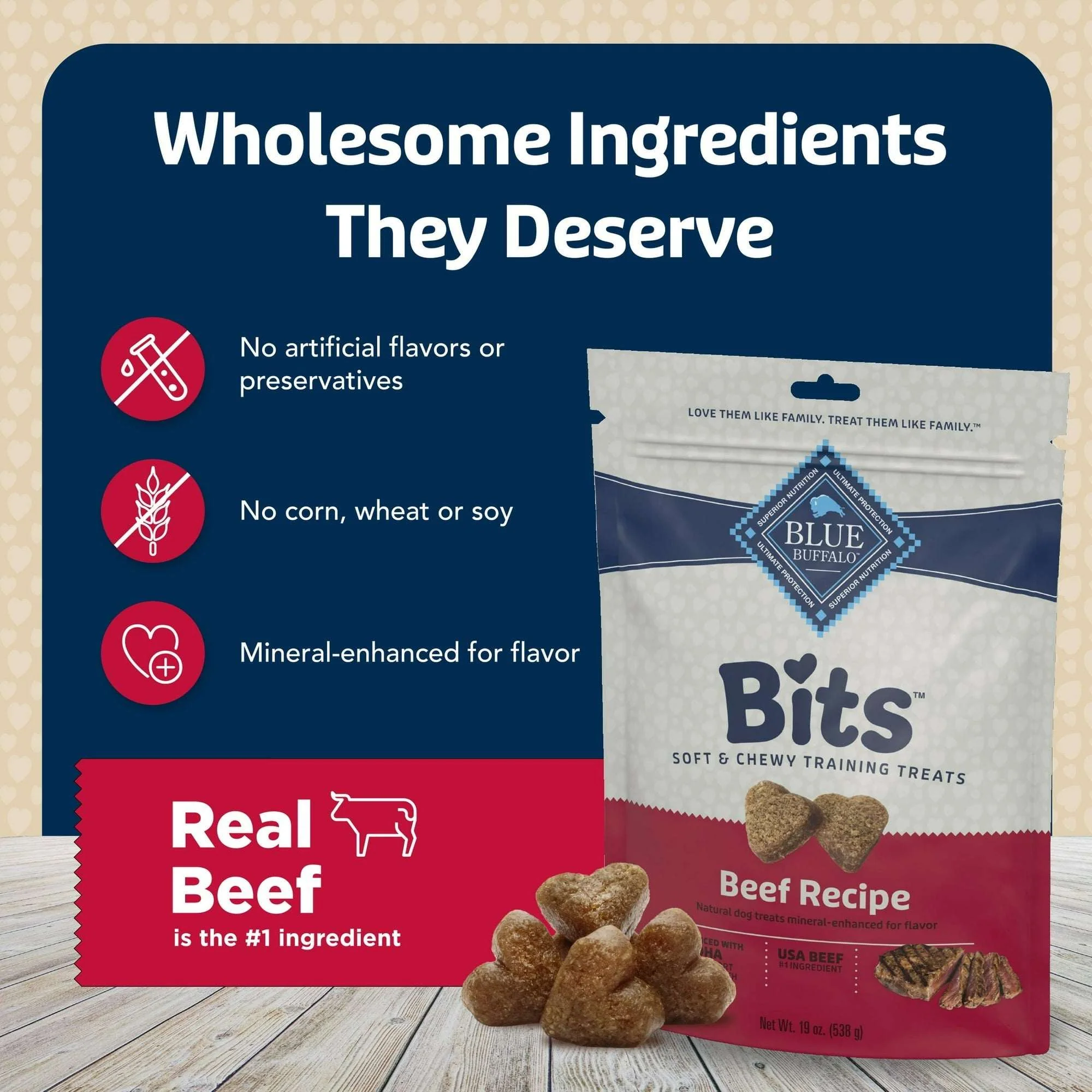 Blue Buffalo Bits Soft Dog Treats for Training, Made With Natural Ingredients & Enhanced with DHA, Beef Recipe, 19-oz Bag - Image 6