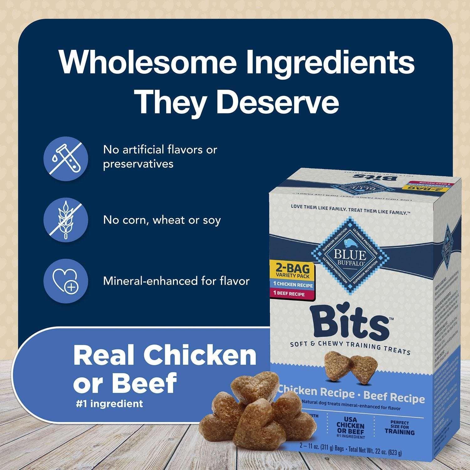 Blue Buffalo Blue Bits Chicken and Beef Variety Pack, Soft-Moist Training Treats, 11 oz., 2 ct. - Image 7
