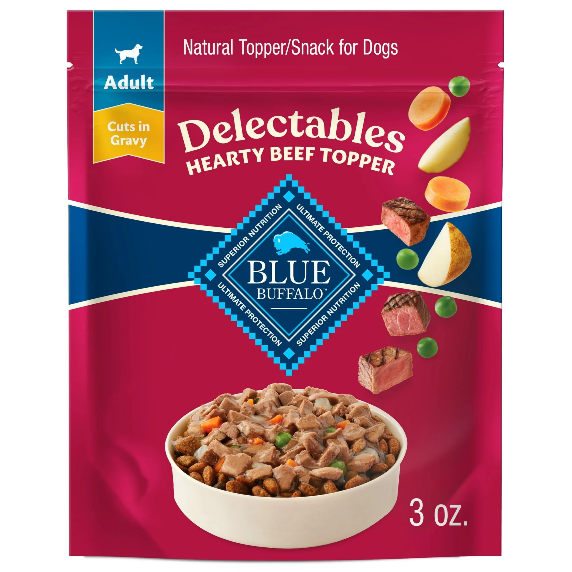 Blue Buffalo Delectables Natural Wet Dog Food Toppers, Hearty Beef, 3-oz Pouch - Image 2