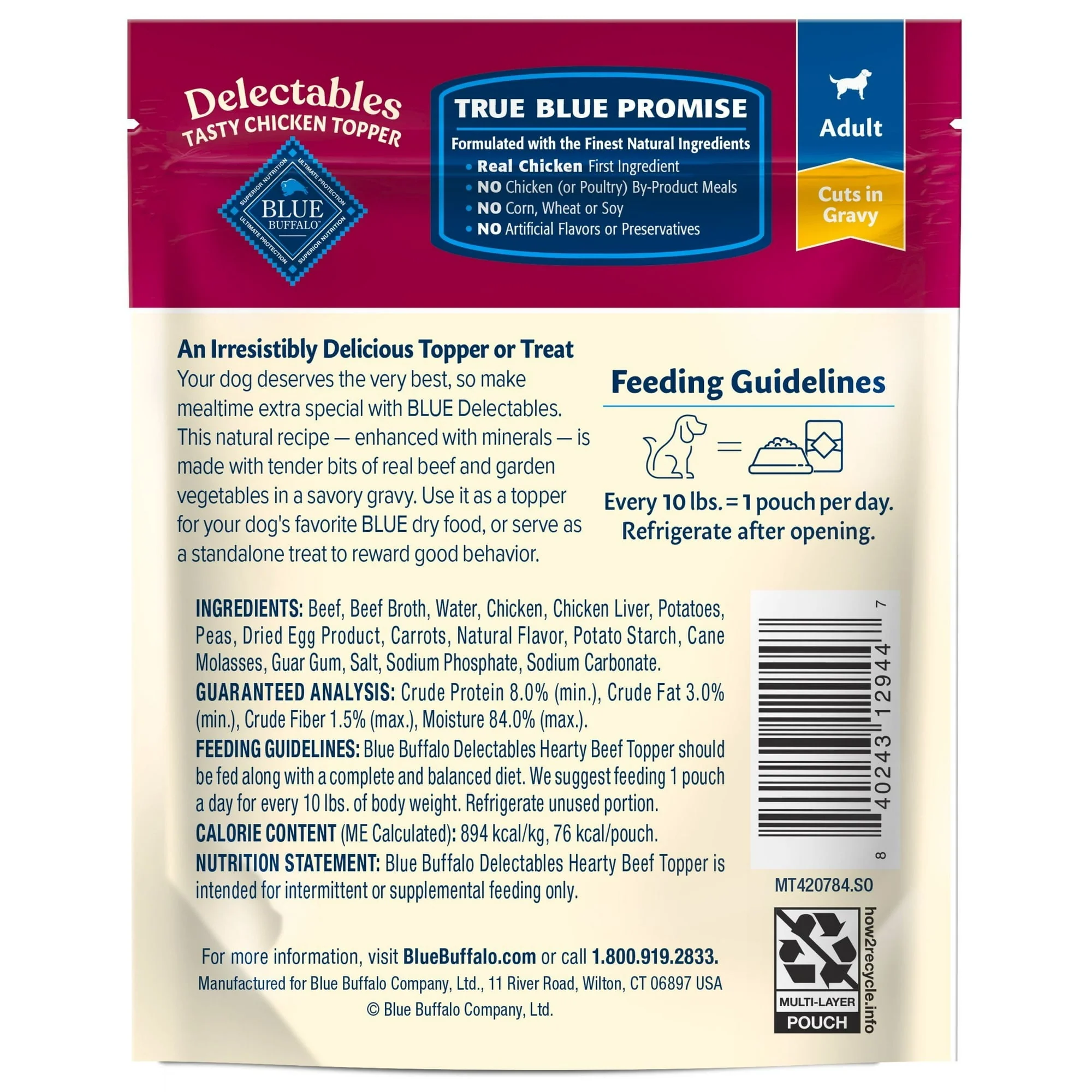 Blue Buffalo Delectables Natural Wet Dog Food Toppers, Hearty Beef, 3-oz Pouch - Image 3