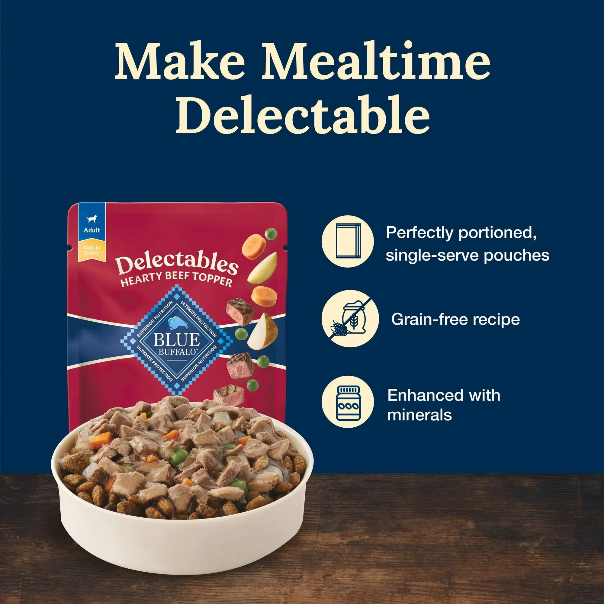 Blue Buffalo Delectables Natural Wet Dog Food Toppers, Hearty Beef, 3-oz Pouch - Image 5