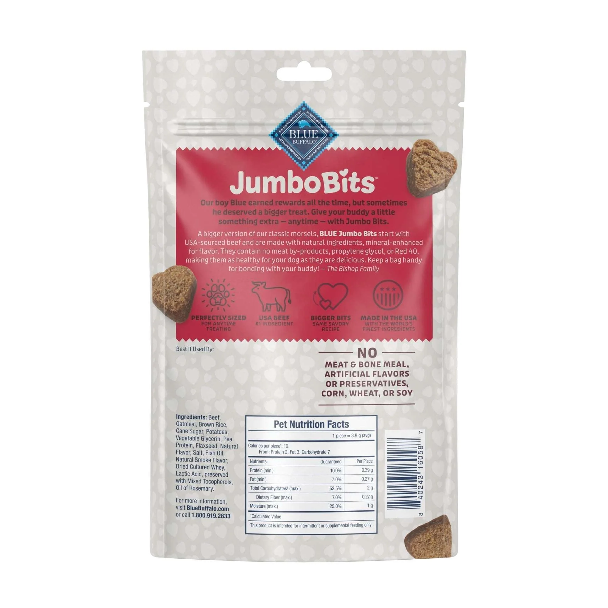 Blue Buffalo Jumbo Bits Beef Recipe, Soft & Chewy Natural Dog Treats, 11 oz. Bag - Image 2