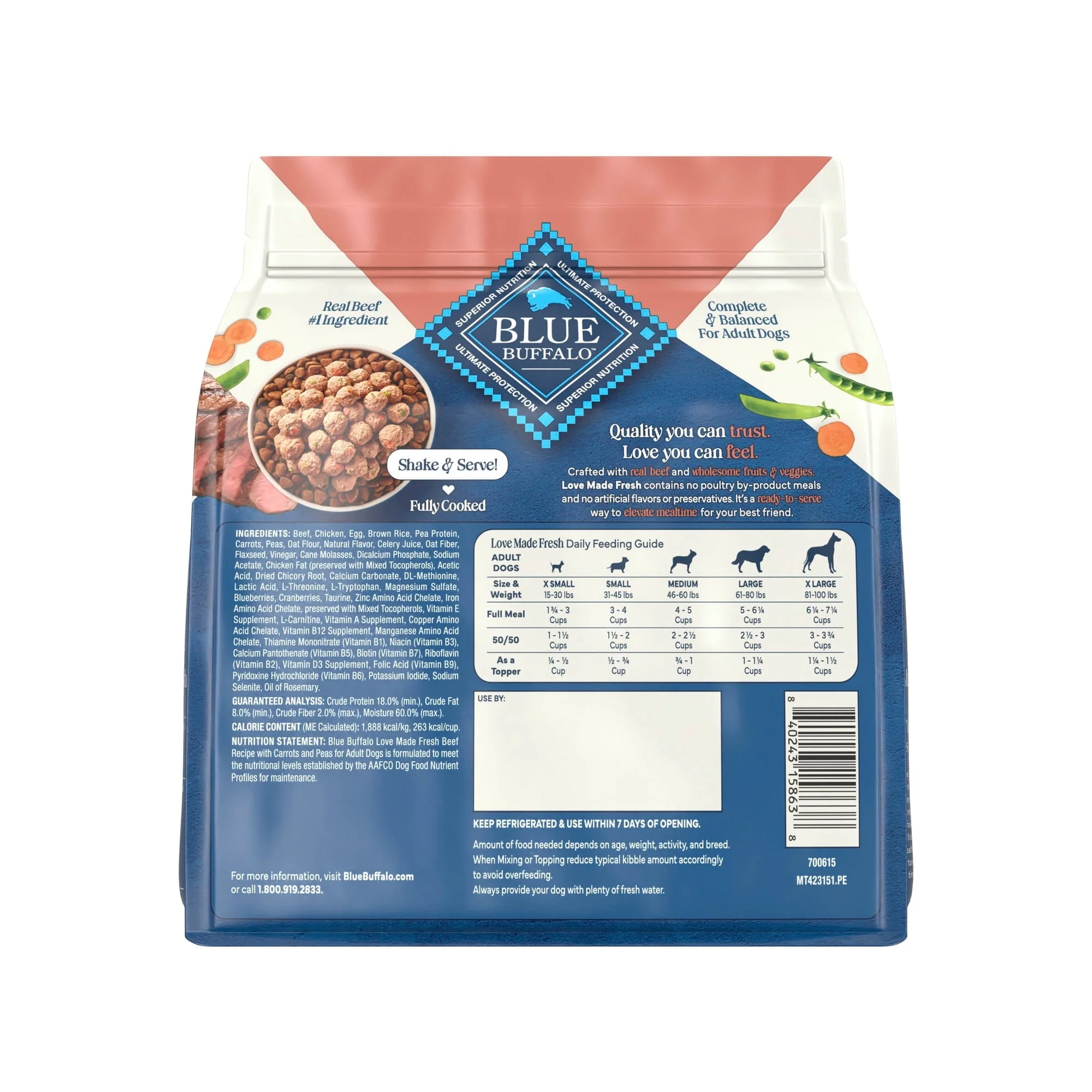 Blue Buffalo Love Made Fresh Dog Food, Refrigerated, Beef Meatball 1.5lb Pouch - Image 2