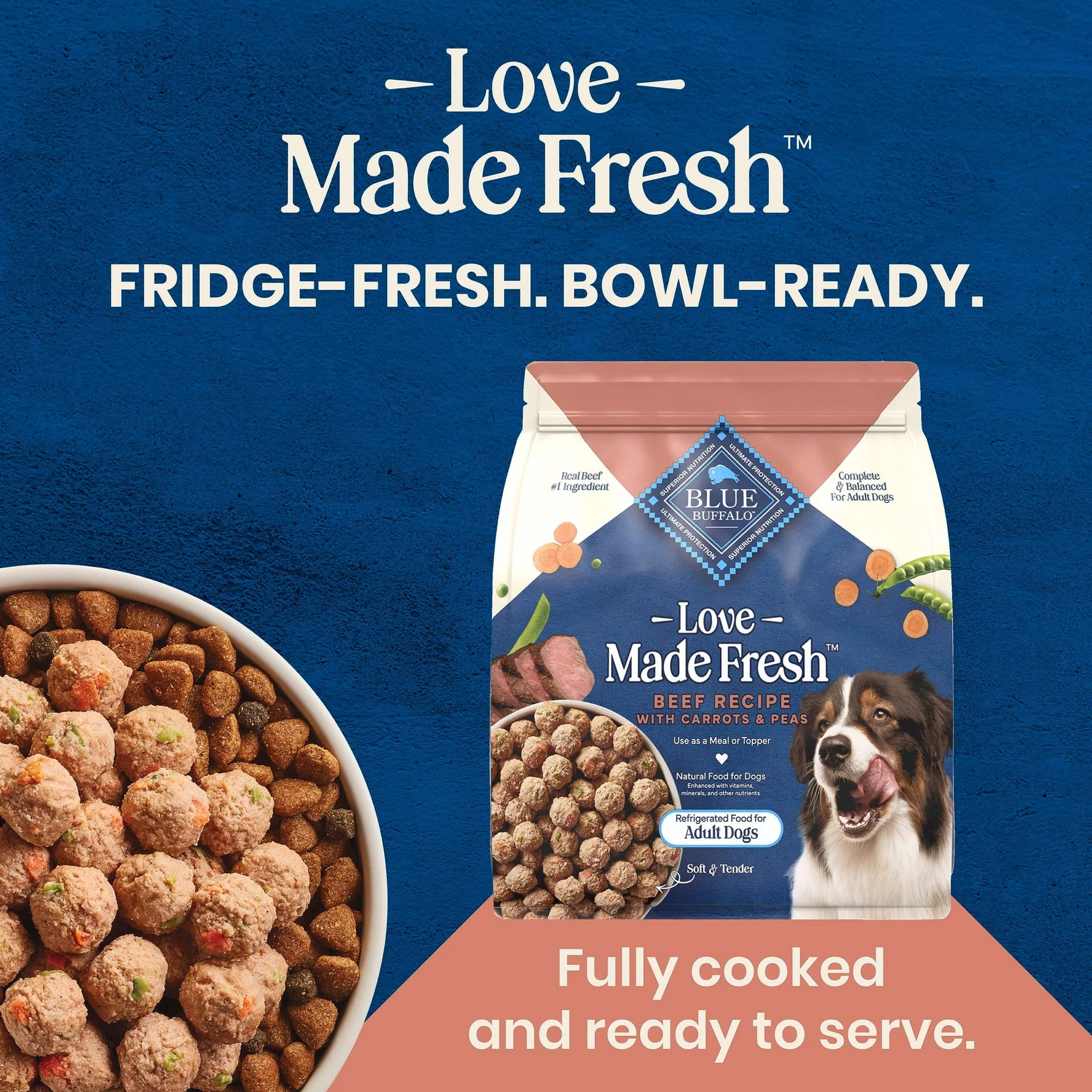 Blue Buffalo Love Made Fresh Dog Food, Refrigerated, Beef Meatball 1.5lb Pouch - Image 3