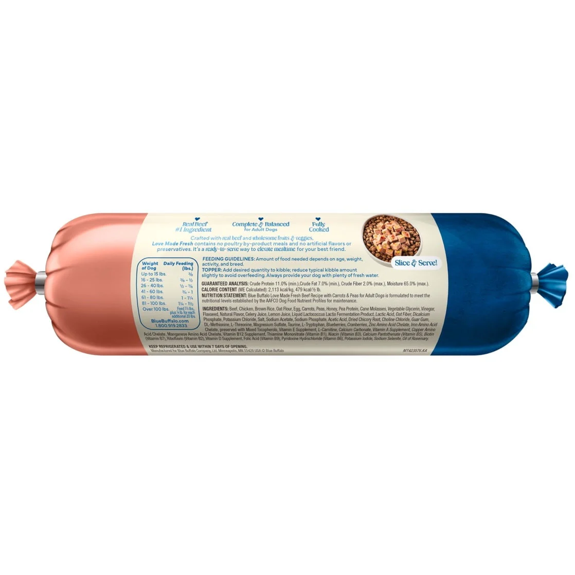 Blue Buffalo Love Made Fresh Dog Food, Refrigerated, Beef Recipe, 1-lb Roll - Image 3