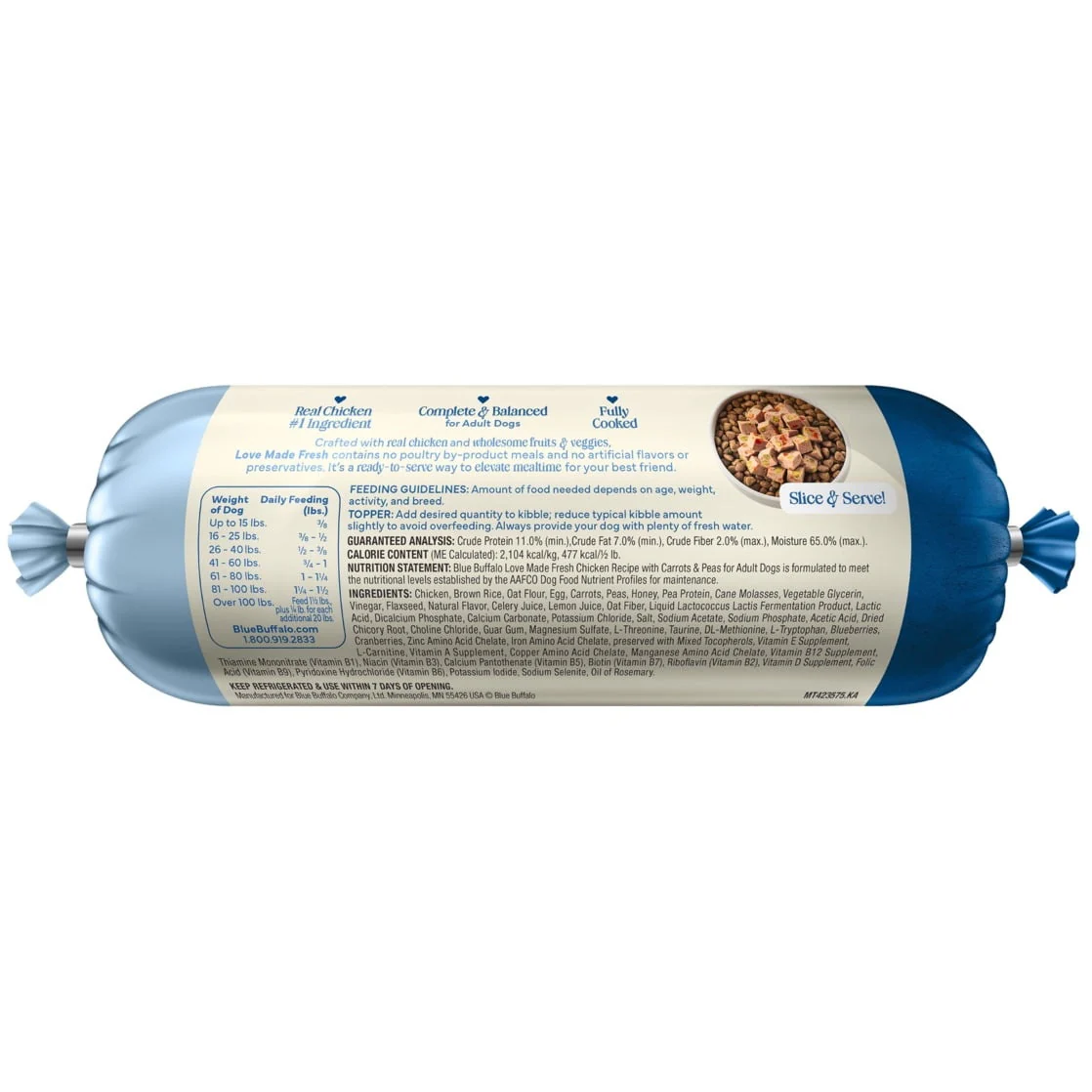 Blue Buffalo Love Made Fresh Dog Food, Refrigerated, Chicken Recipe, 5lb Roll - Image 2
