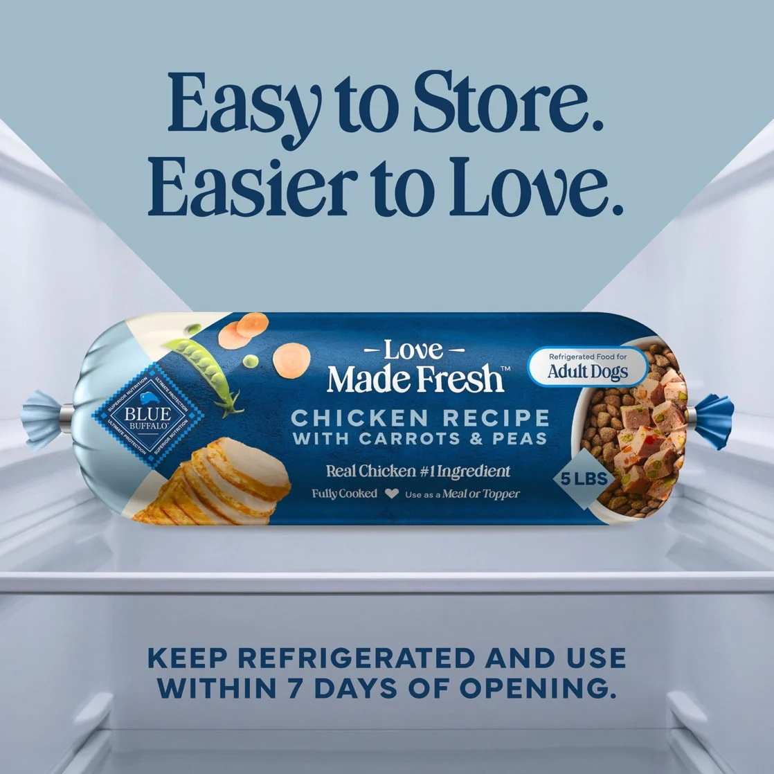 Blue Buffalo Love Made Fresh Dog Food, Refrigerated, Chicken Recipe, 5lb Roll - Image 7