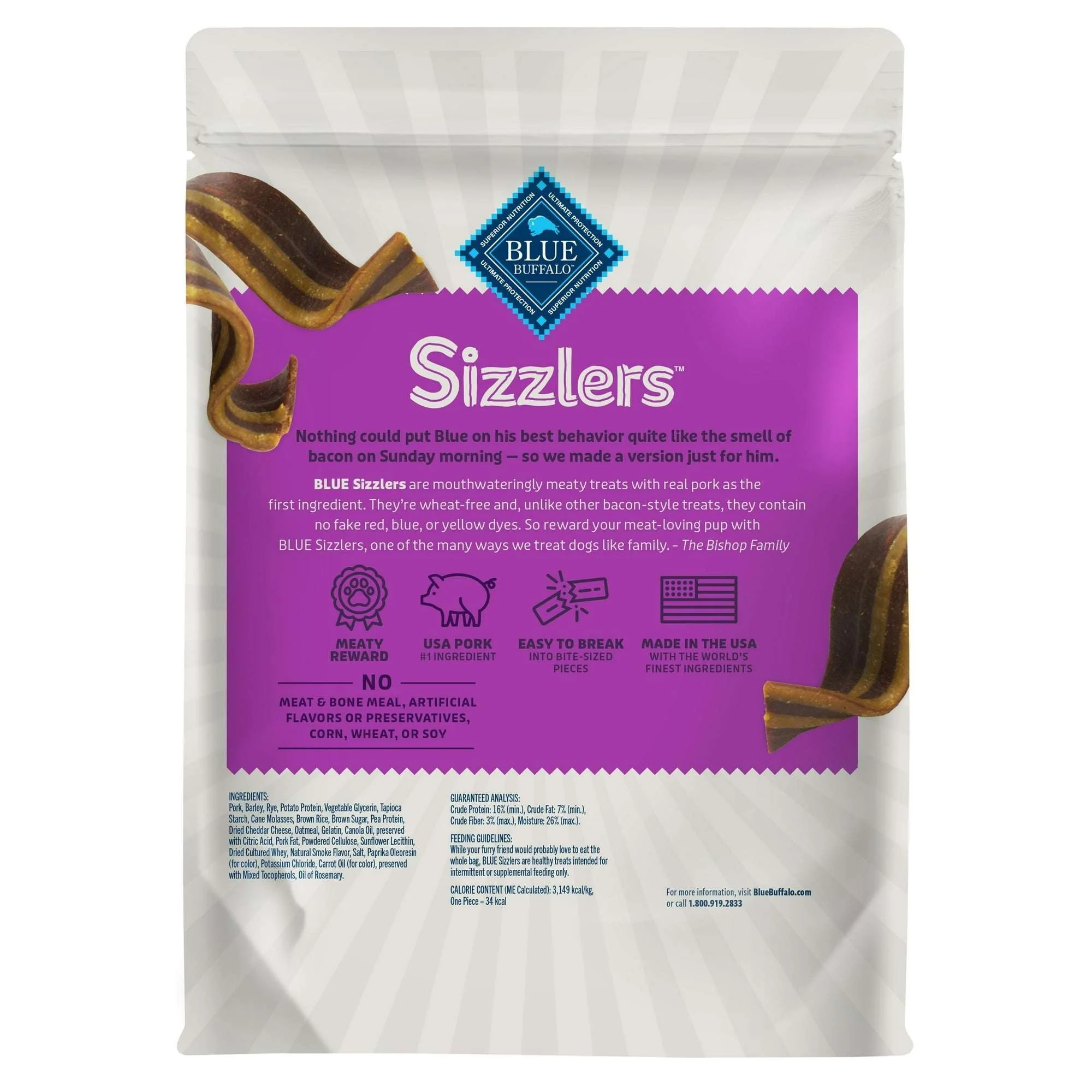 Blue Buffalo Sizzlers Bacon-Style Dog Treats with Real Pork, Original Flavor, 6-oz. - Image 14