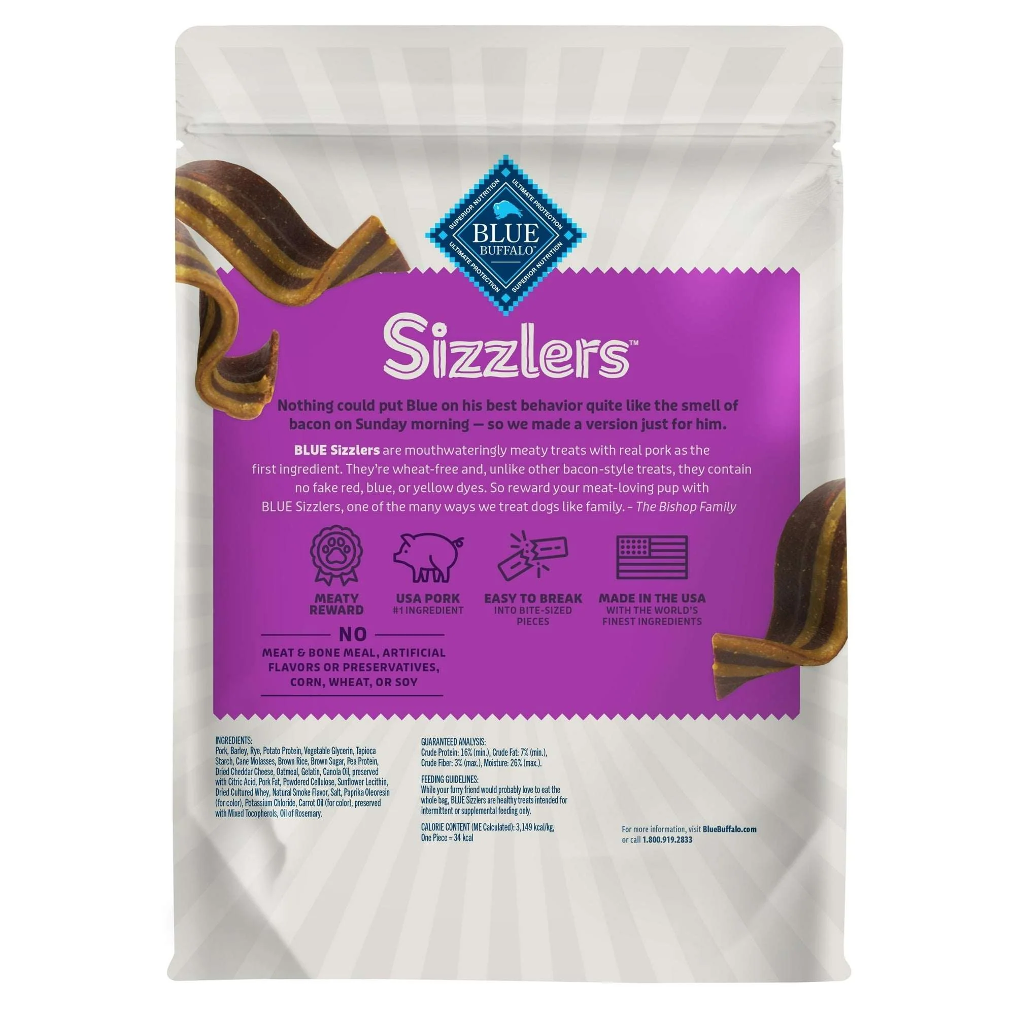Blue Buffalo Sizzlers Bacon-Style Dog Treats with Real Pork, Original Flavor, 6-oz. - Image 2