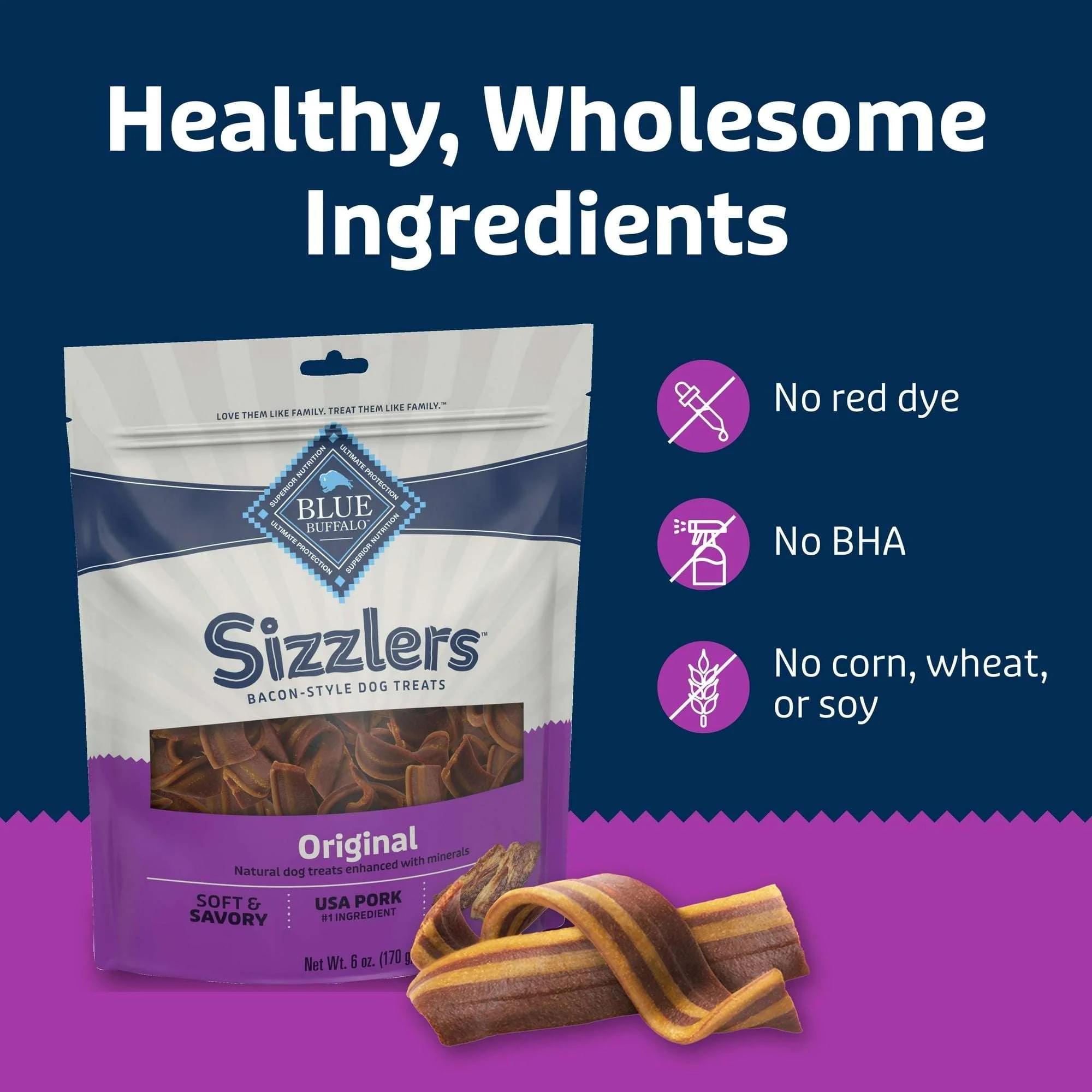 Blue Buffalo Sizzlers Bacon-Style Dog Treats with Real Pork, Original Flavor, 6-oz. - Image 7
