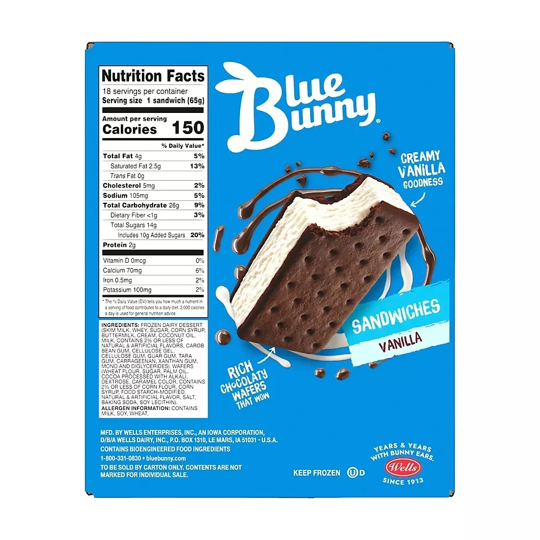 Blue Bunny Simply Vanilla Frozen Dessert Ice Cream Sandwiches, 18 ct. - Image 2