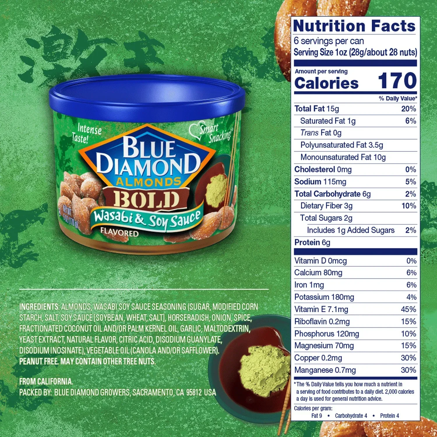 Blue Diamond Almonds, Bold Wasabi & Soy Sauce Flavored Snack Nuts perfect for snacking and on-the-go, 6 oz - Image 4