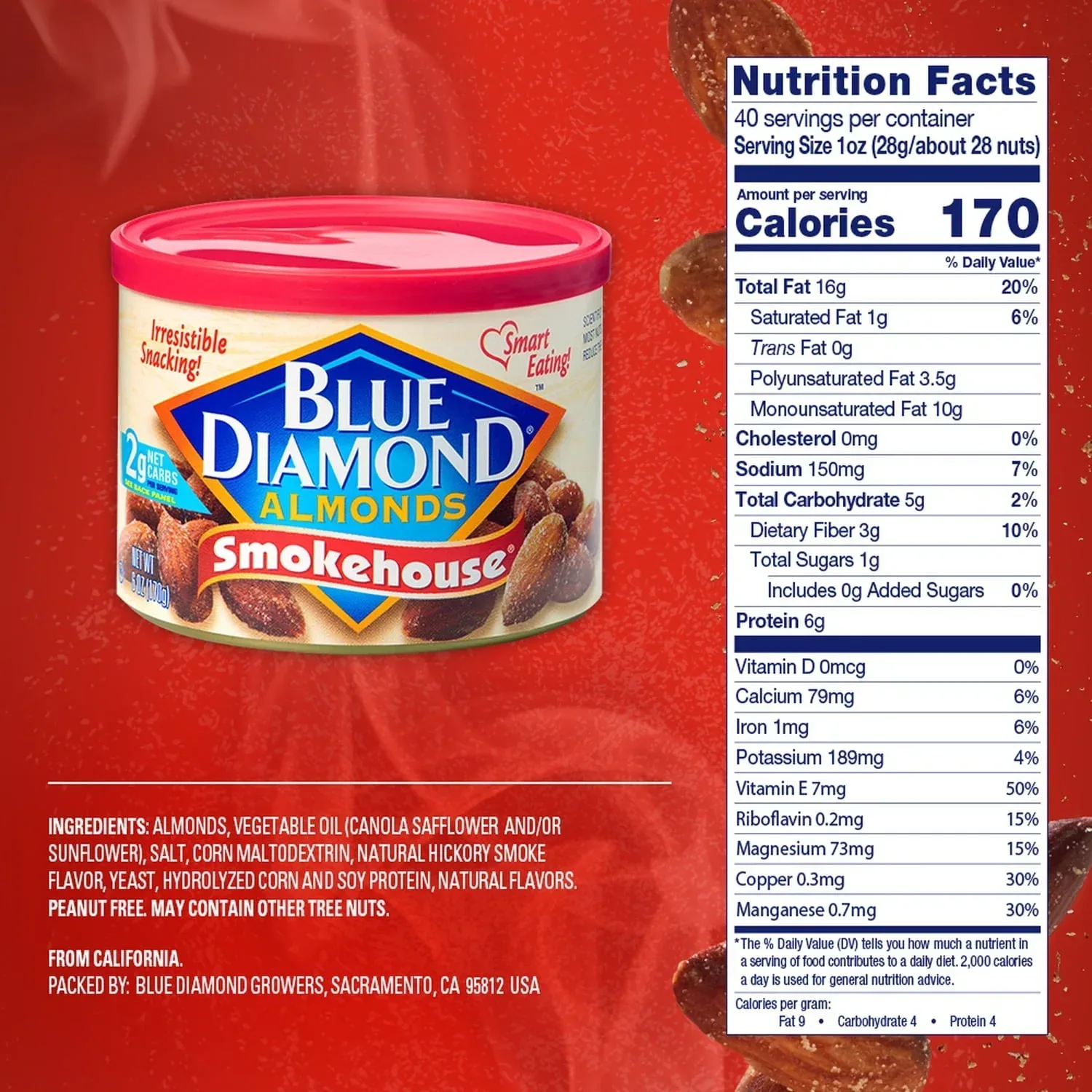 Blue Diamond Almonds, Classic Smokehouse Flavored Healthy Snack Nuts Perfect for Snacking and On-The-Go, 6 oz - Image 3