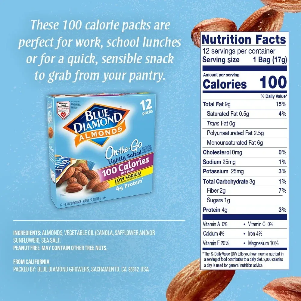 Blue Diamond Almonds, Lightly salted, 100 calorie packs - 12 Ct - Image 4