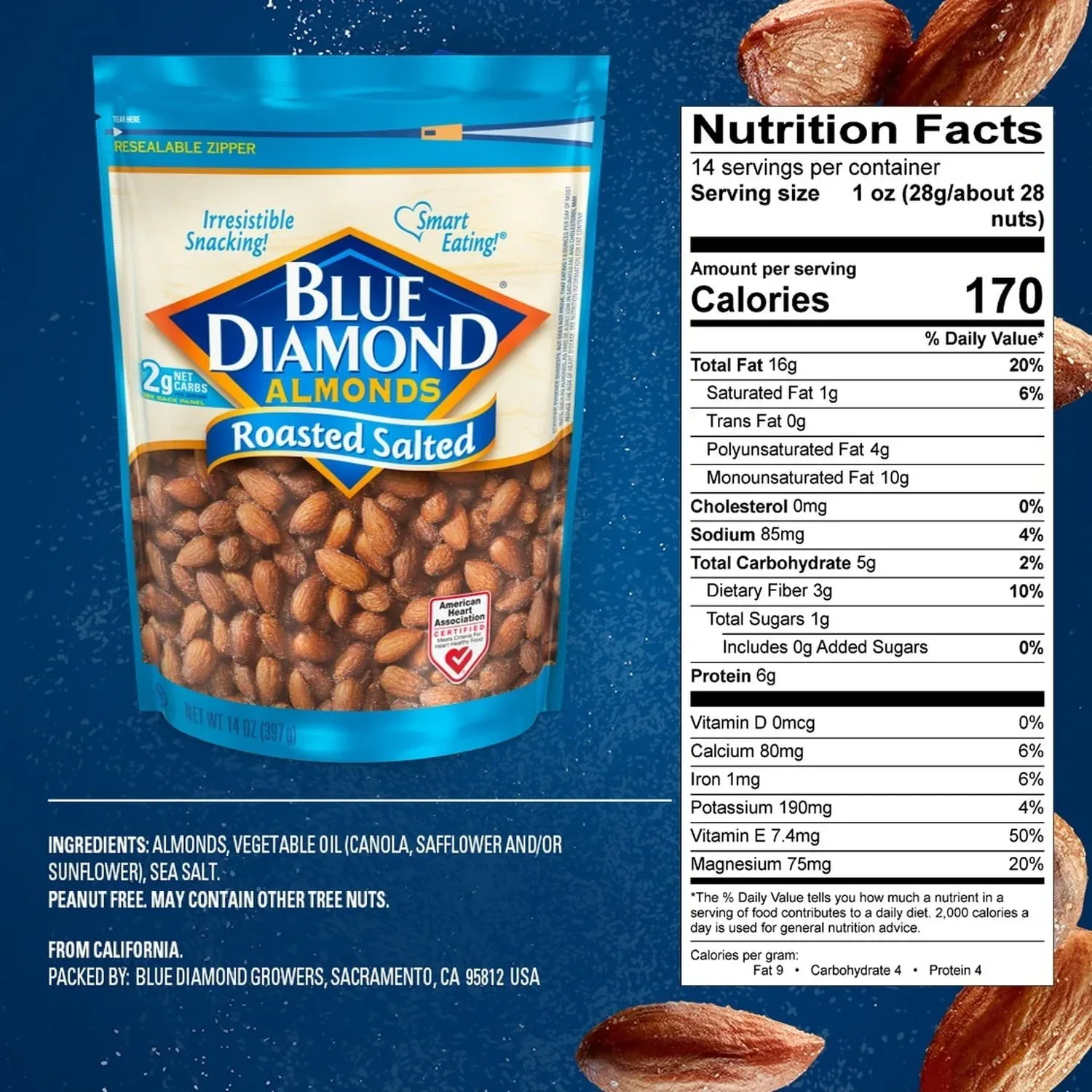 Blue Diamond Almonds, Roasted Salted Flavored Snack Nuts Perfect for Snacking, 14 oz - Image 2