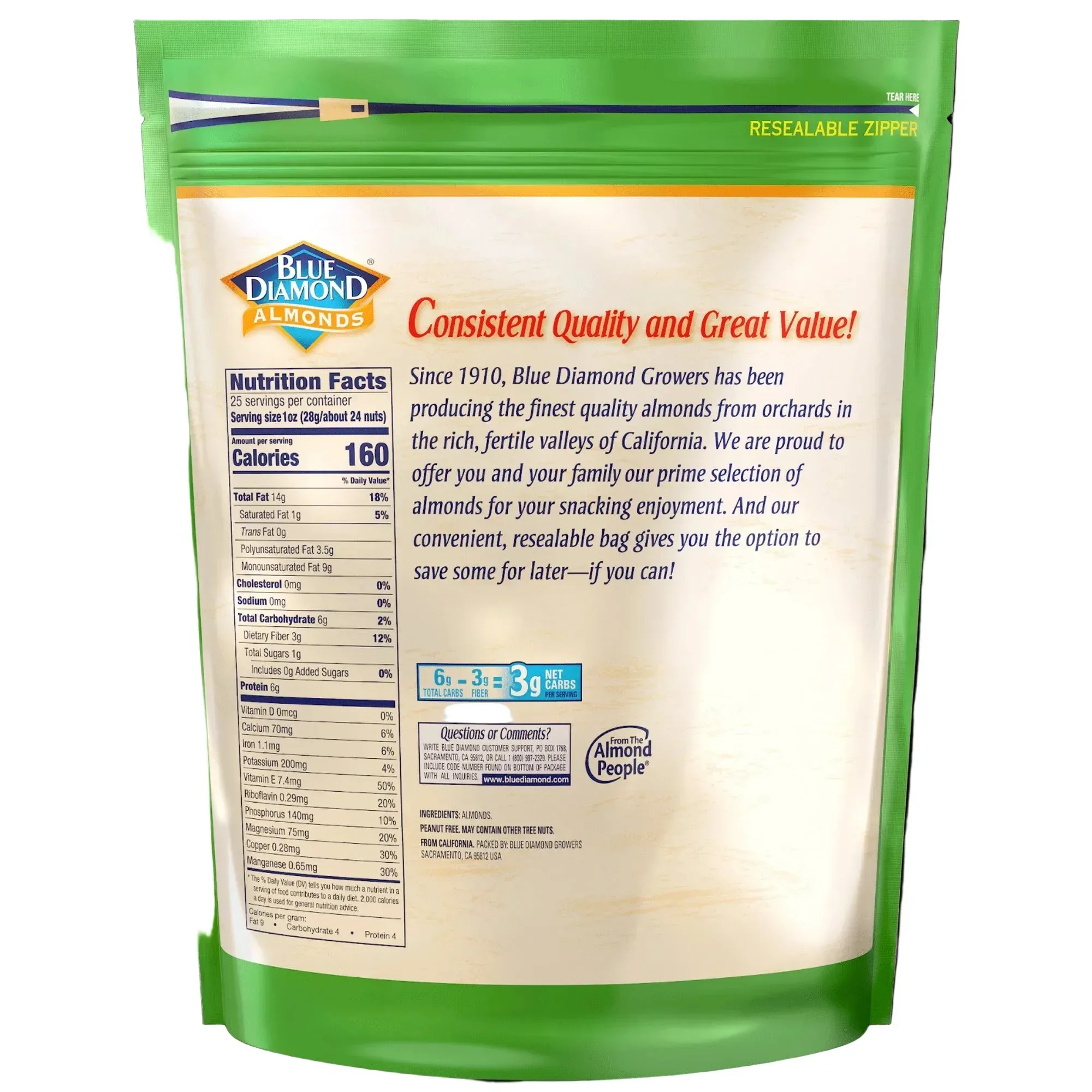 Blue Diamond Almonds, Whole Natural Raw Almonds Perfect for Gluten Free Snacking, 25 oz. - Image 2