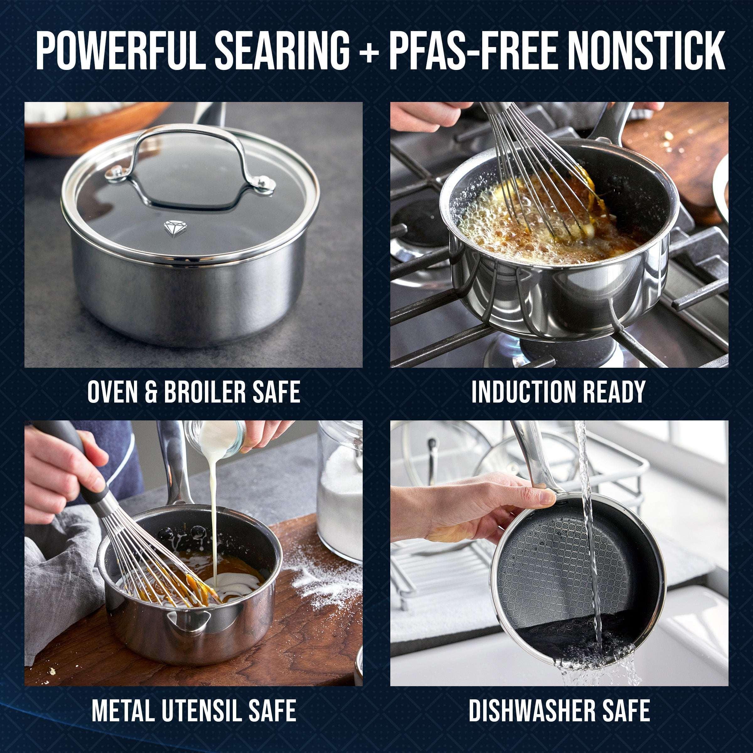 Blue Diamond Diamond Bond 2QT Hybrid Ceramic Nonstick Stainless Steel Saucepan with Lid, Induction - Image 3