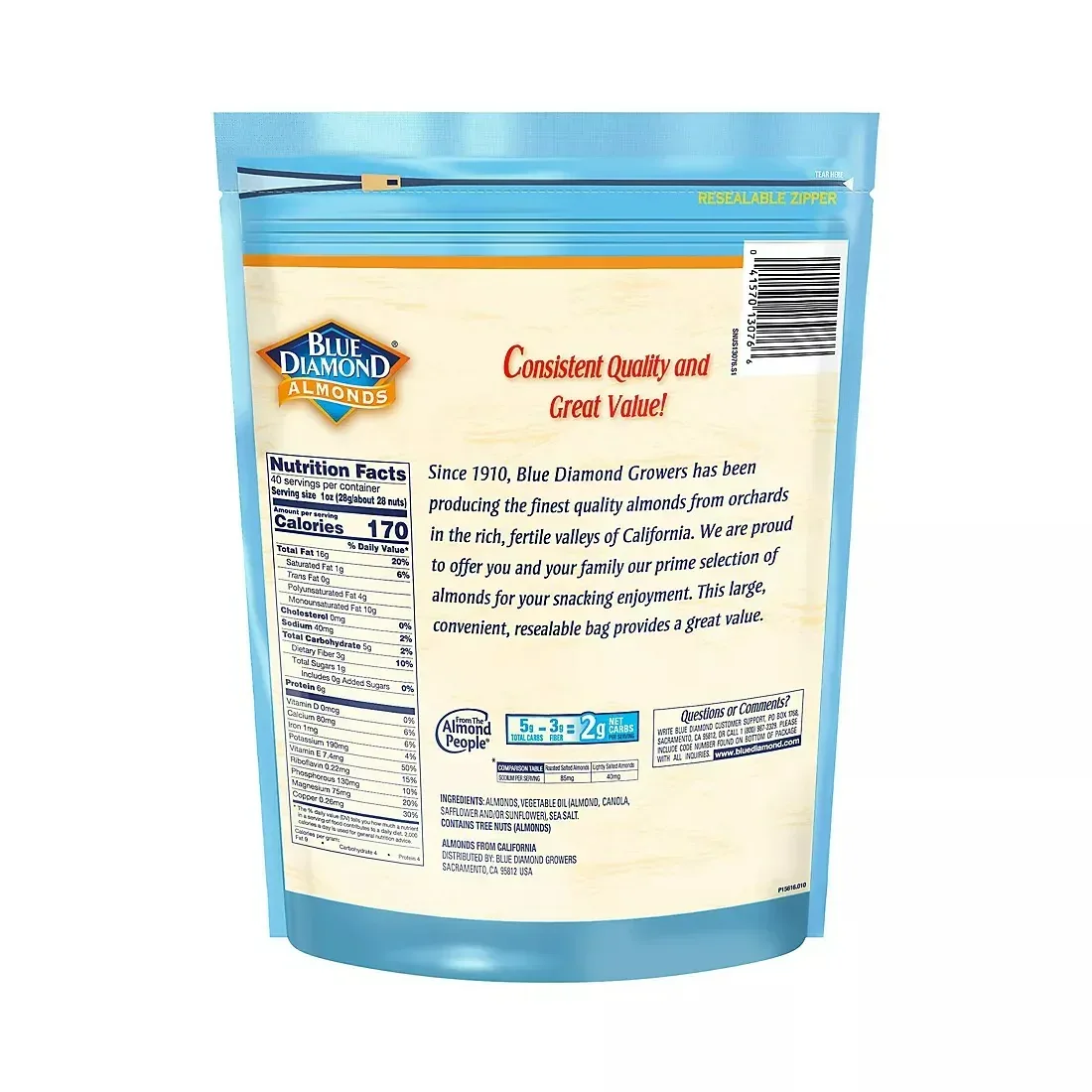 Blue Diamond Lightly Salted Whole Almonds, 40 oz. - Image 2
