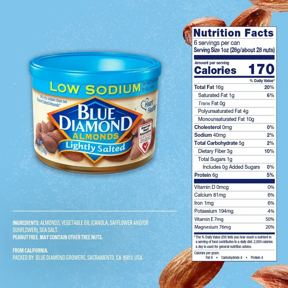 Blue Diamond Shelf Stable Almonds Lightly Salted Pieces, 6 oz Can - Image 4