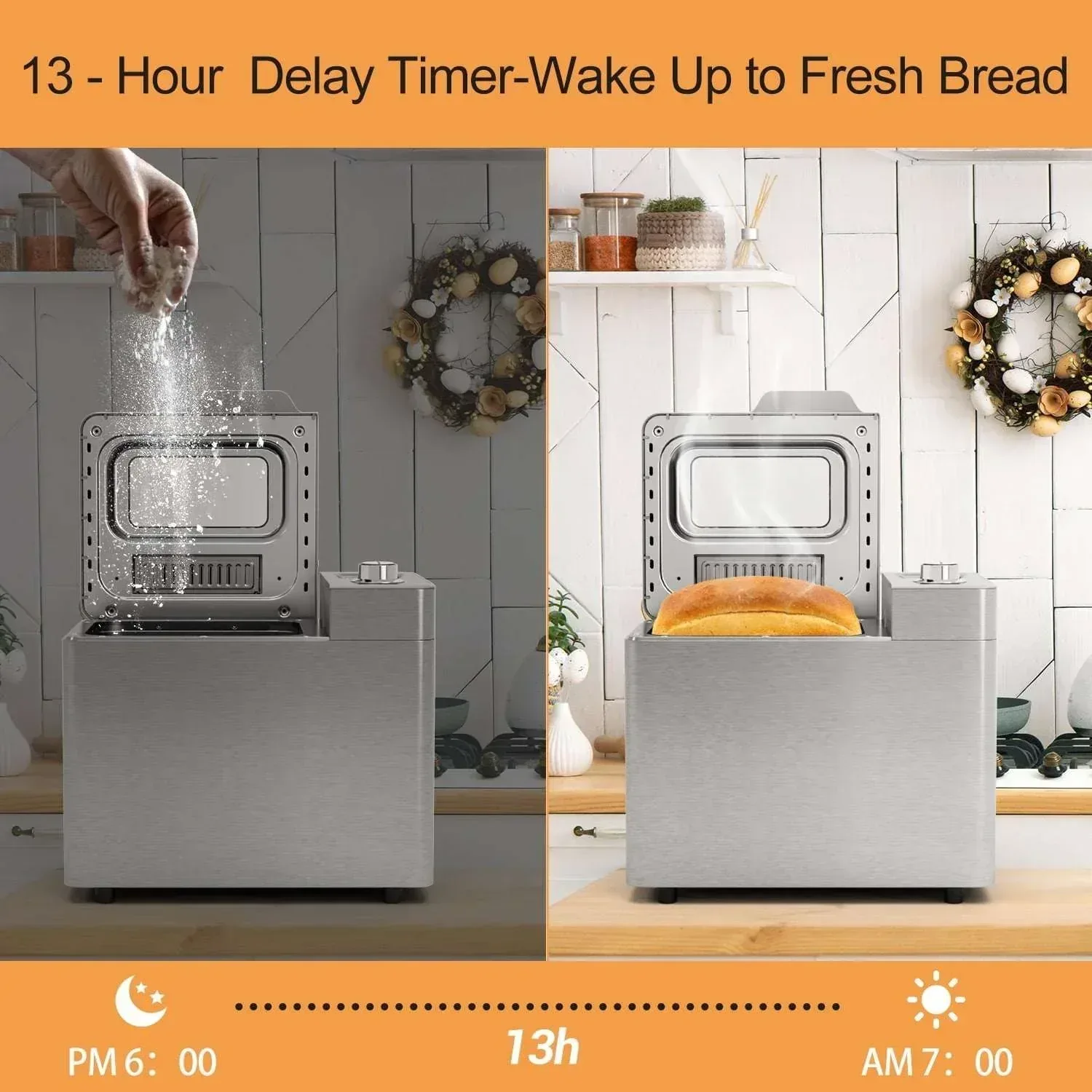 Bluebow 25-in-1 Bread Maker, 2LB Bread Machine with Auto Fruit/Nut Dispenser, Gluten-Free Setting, Keep Warm&13H Delay Timer, Stainless Steel - Image 2