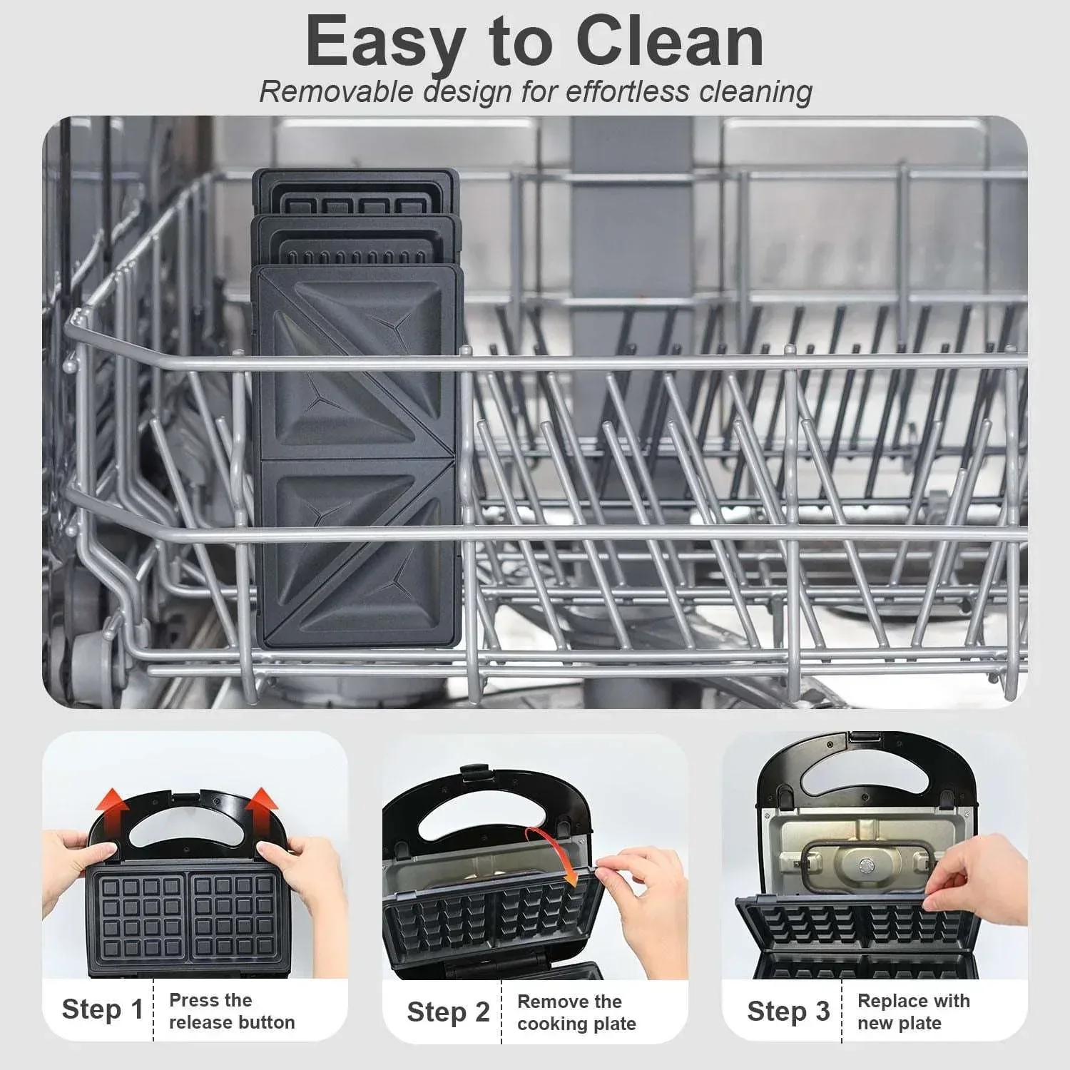 Bluebow 3 in 1 Sandwich Maker, 2 Slice Waffle Maker, Panini Press Grill with Removable Non-Stick Plates, Breakfast Grilled Cheese Maker - Image 3