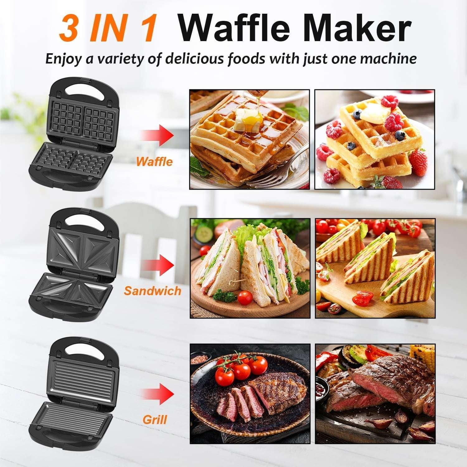 Bluebow 3 in 1 Sandwich Maker, 2 Slice Waffle Maker, Panini Press Grill with Removable Non-Stick Plates, Breakfast Grilled Cheese Maker - Image 7