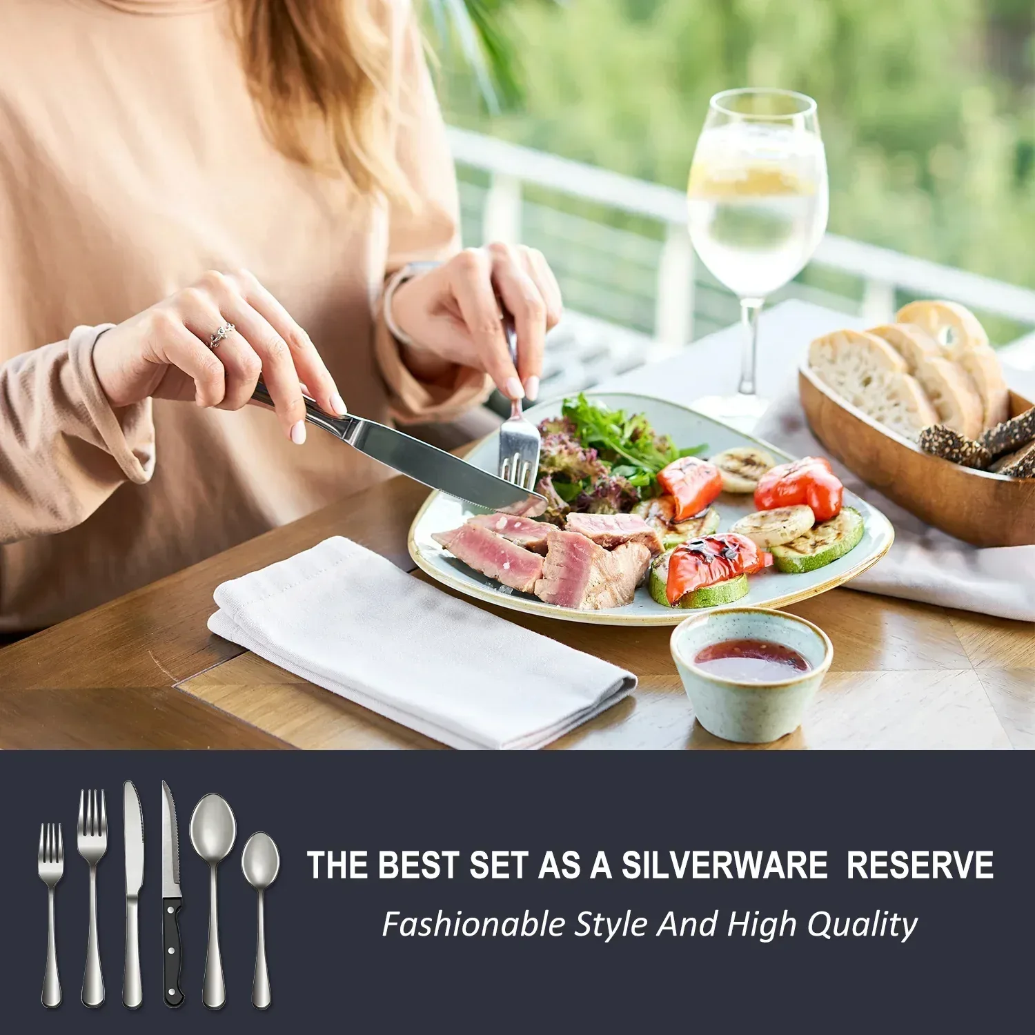 Bluebow Silverware Set with Steak Knives, Flatware Cutlery Set for 4, Food-Grade Stainless Steel Kitchen Tableware Set - Image 10