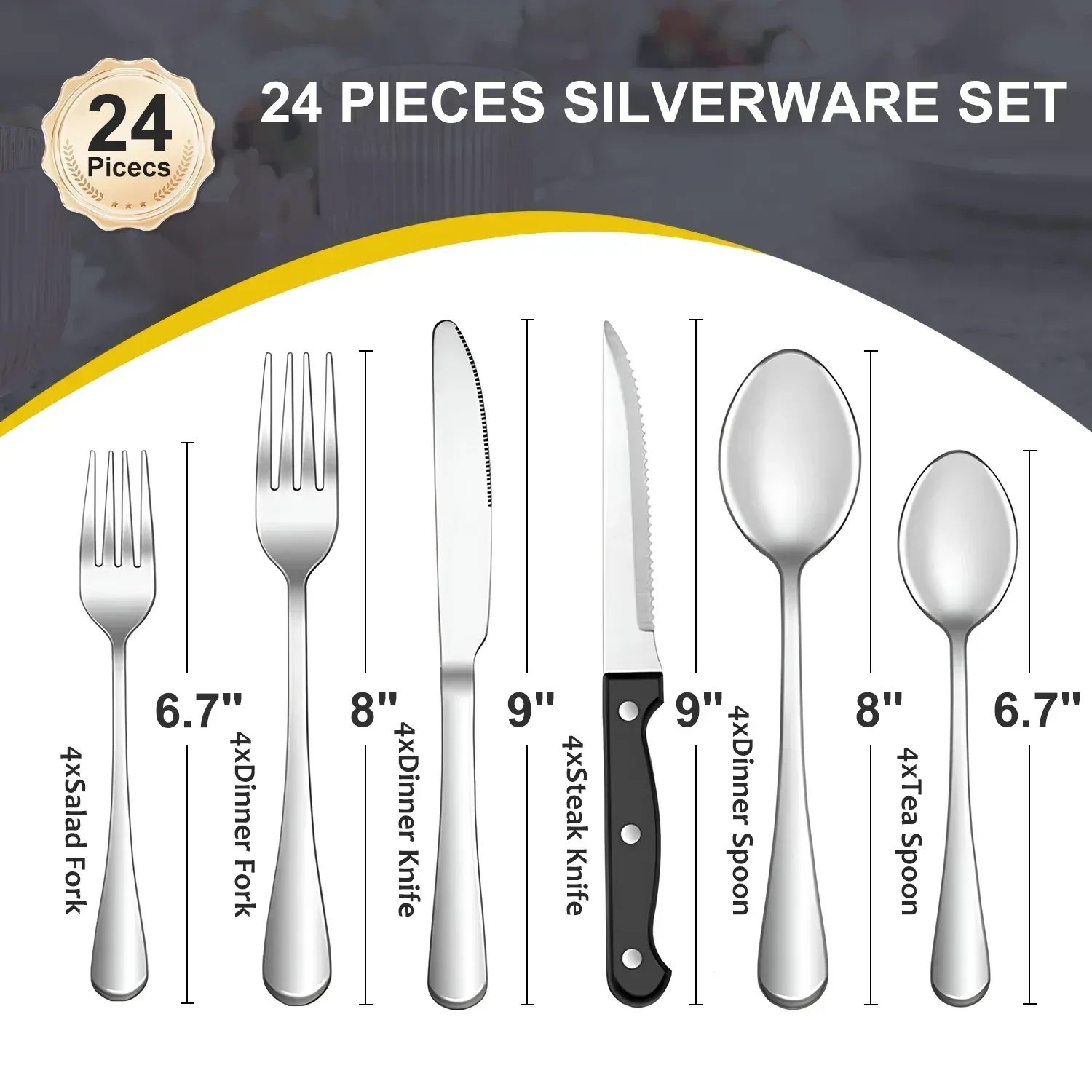 Bluebow Silverware Set with Steak Knives, Flatware Cutlery Set for 4, Food-Grade Stainless Steel Kitchen Tableware Set - Image 2