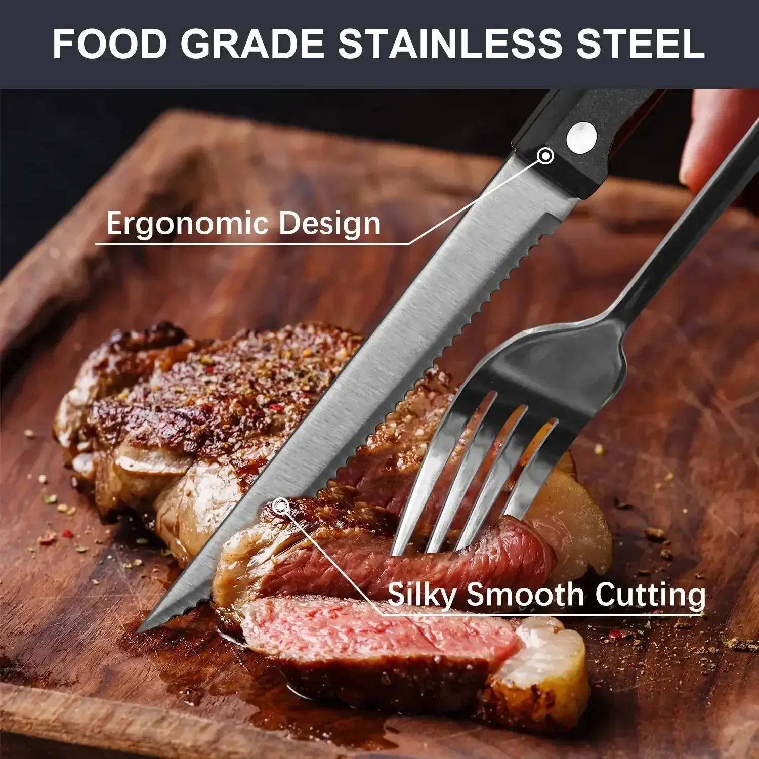 Bluebow Silverware Set with Steak Knives, Flatware Cutlery Set for 4, Food-Grade Stainless Steel Kitchen Tableware Set - Image 4