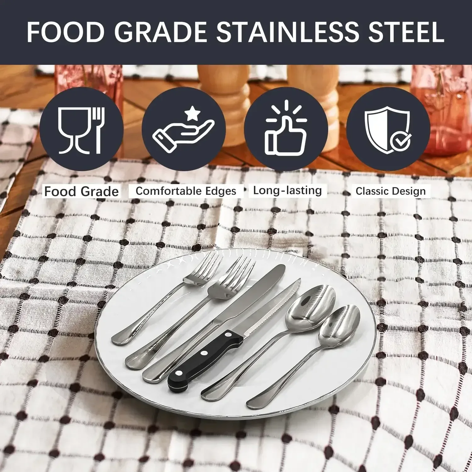 Bluebow Silverware Set with Steak Knives, Flatware Cutlery Set for 4, Food-Grade Stainless Steel Kitchen Tableware Set - Image 7