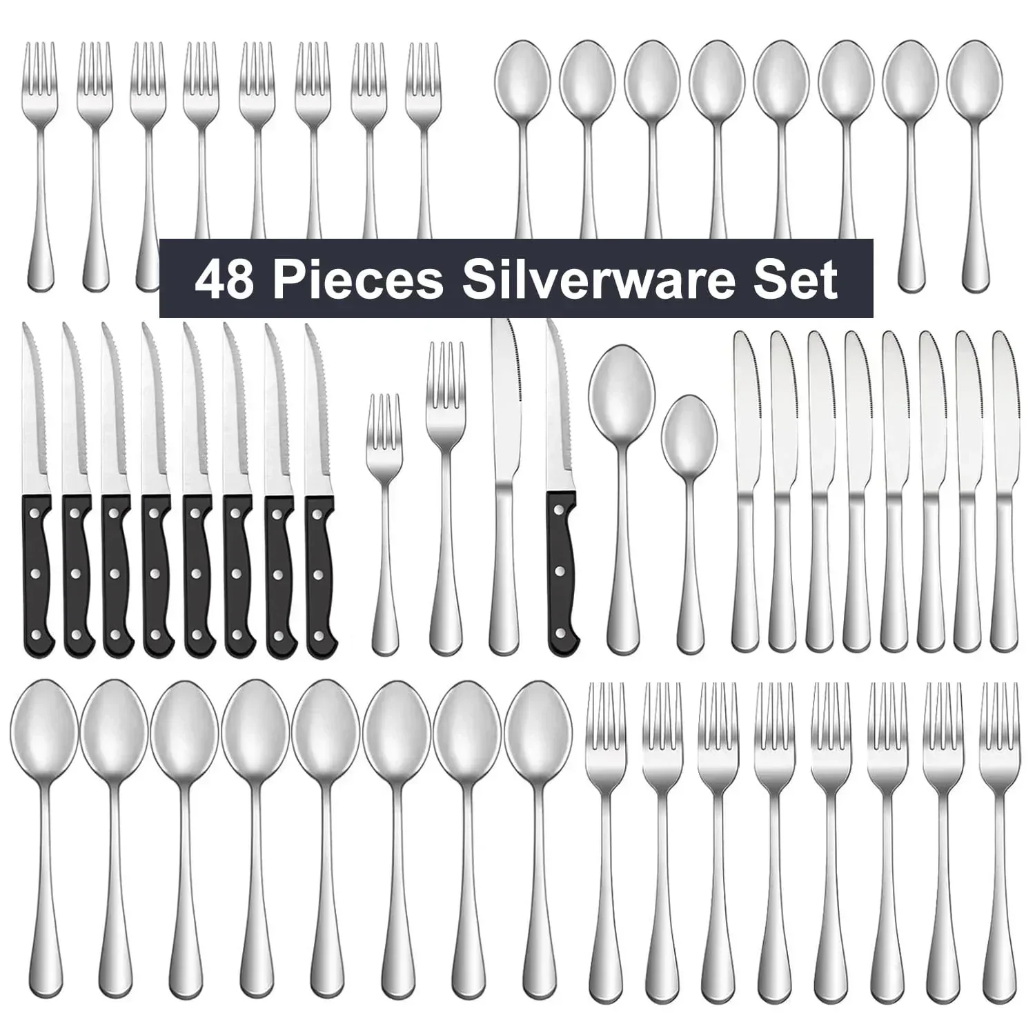 Bluebow Silverware Set with Steak Knives, Flatware Cutlery Set for 4, Food-Grade Stainless Steel Kitchen Tableware Set - Image 8