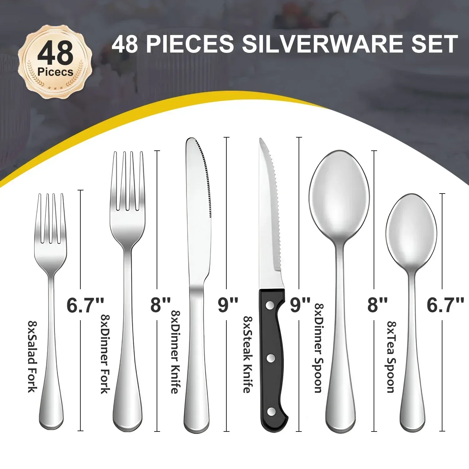 Bluebow Silverware Set with Steak Knives, Flatware Cutlery Set for 4, Food-Grade Stainless Steel Kitchen Tableware Set - Image 9