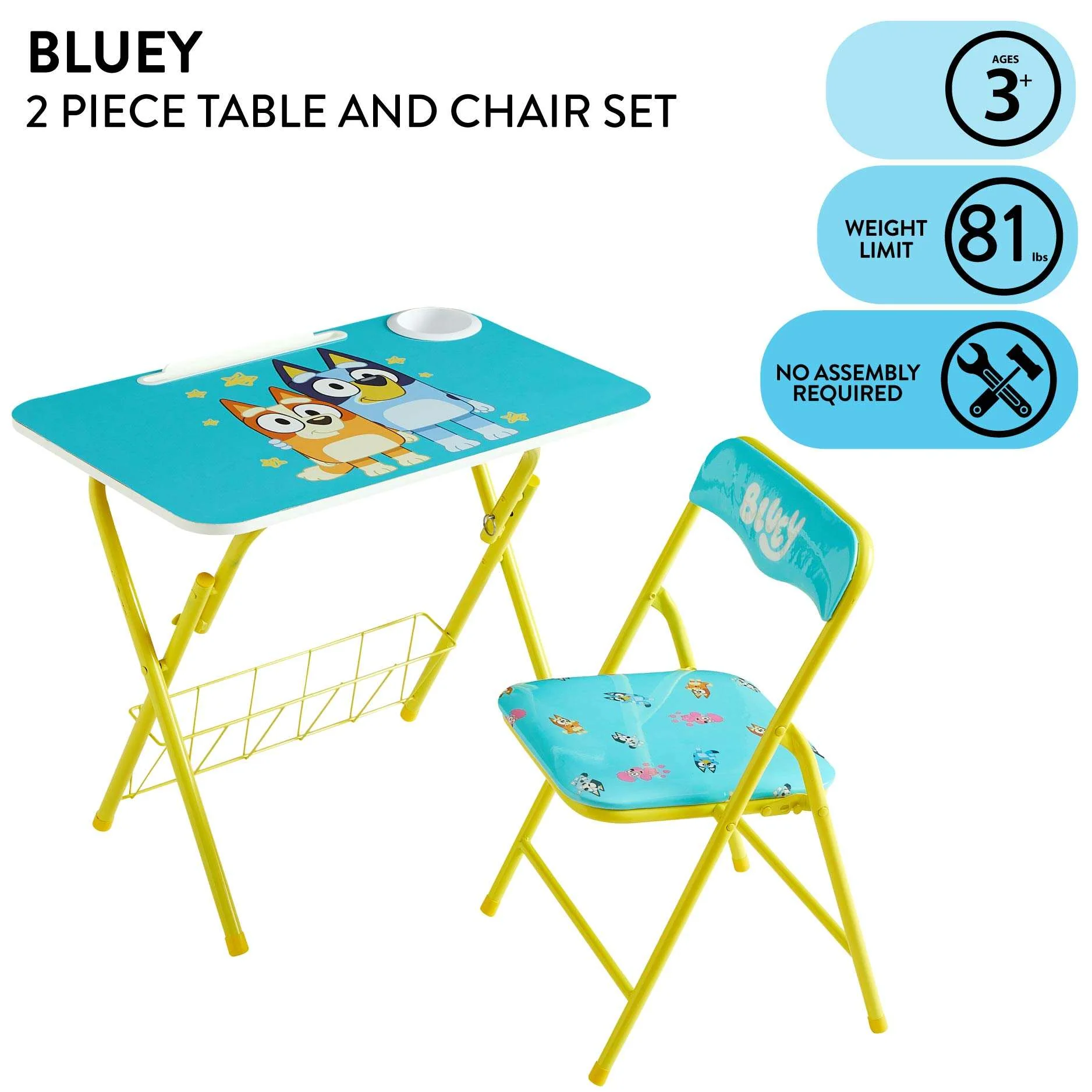 Bluey Kids' 2-piece Activity Desk and Chair Set, Blue/Yellow - Image 3
