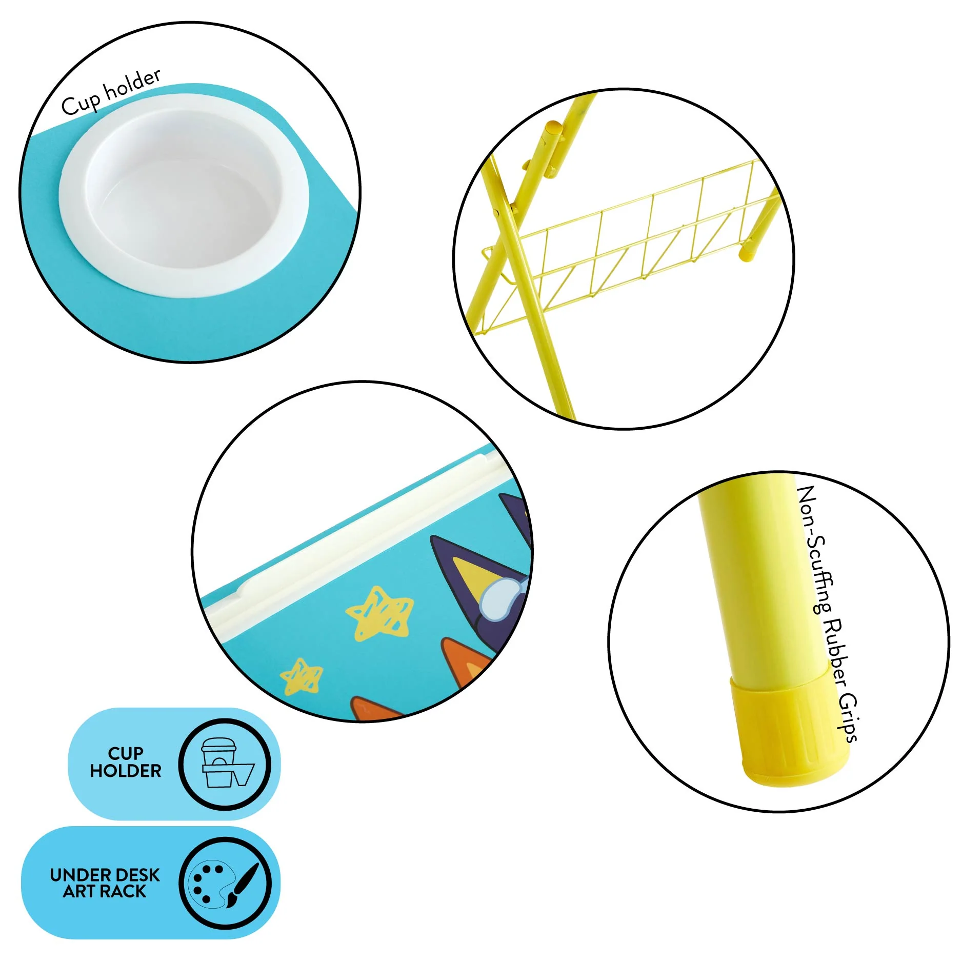Bluey Kids' 2-piece Activity Desk and Chair Set, Blue/Yellow - Image 4