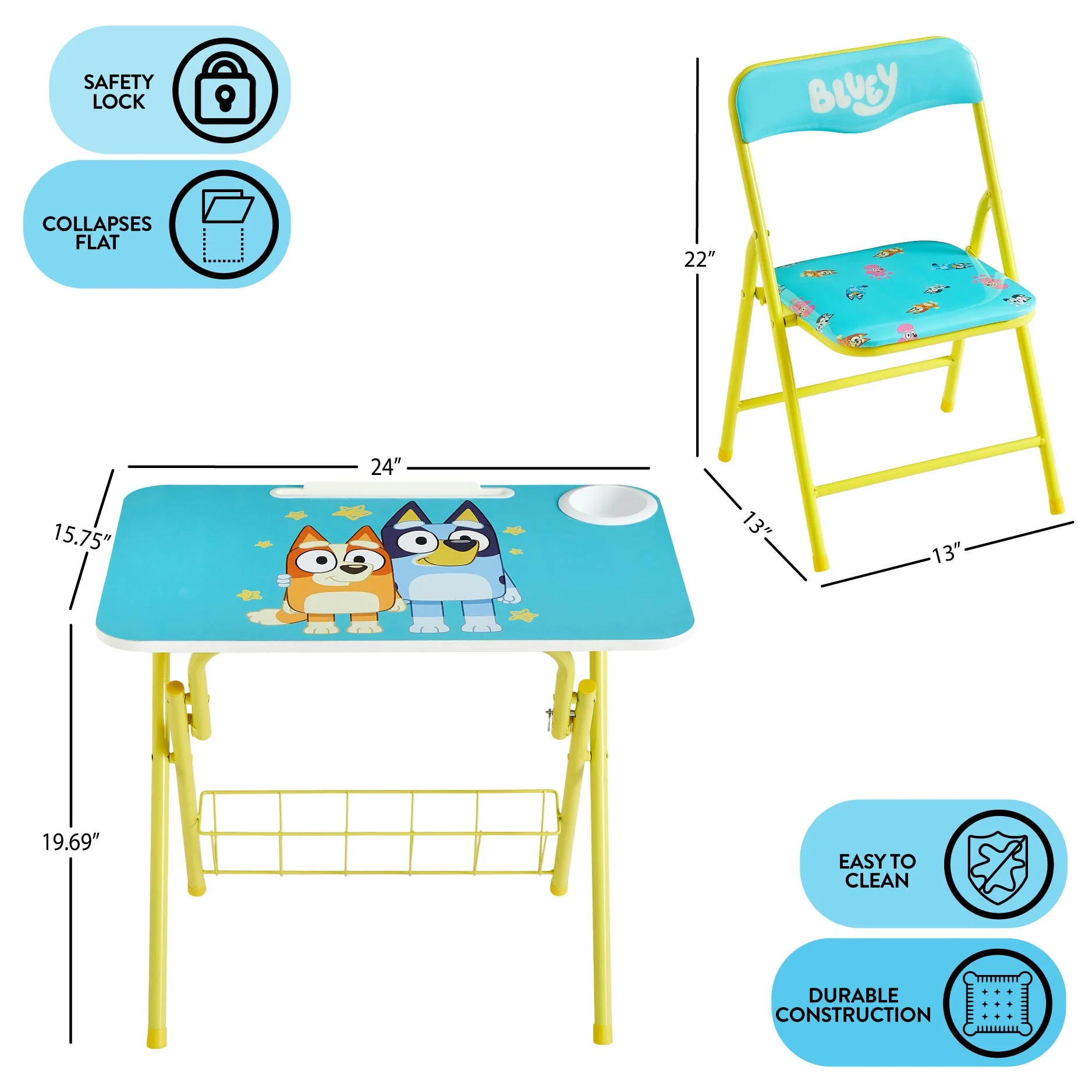 Bluey Kids' 2-piece Activity Desk and Chair Set, Blue/Yellow - Image 7