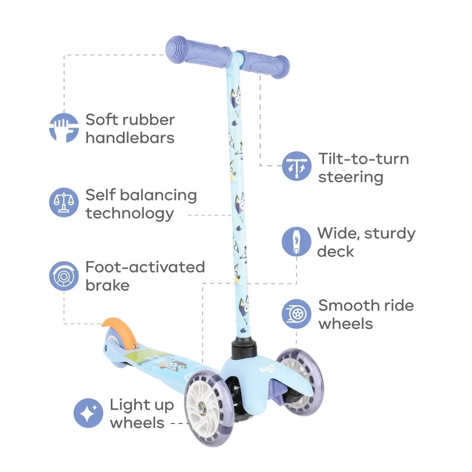 Bluey Light Up Wheel Tilt and Turn Toddler Scooter, 3 Wheel Kick Scooter for Kids Ages 3+, Blue - Image 2