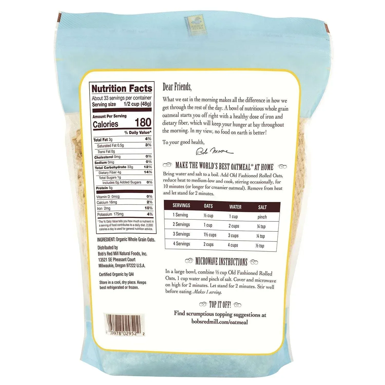 Bob's Red Mill Organic Old Fashioned Rolled Oats, 56 oz. - Image 2