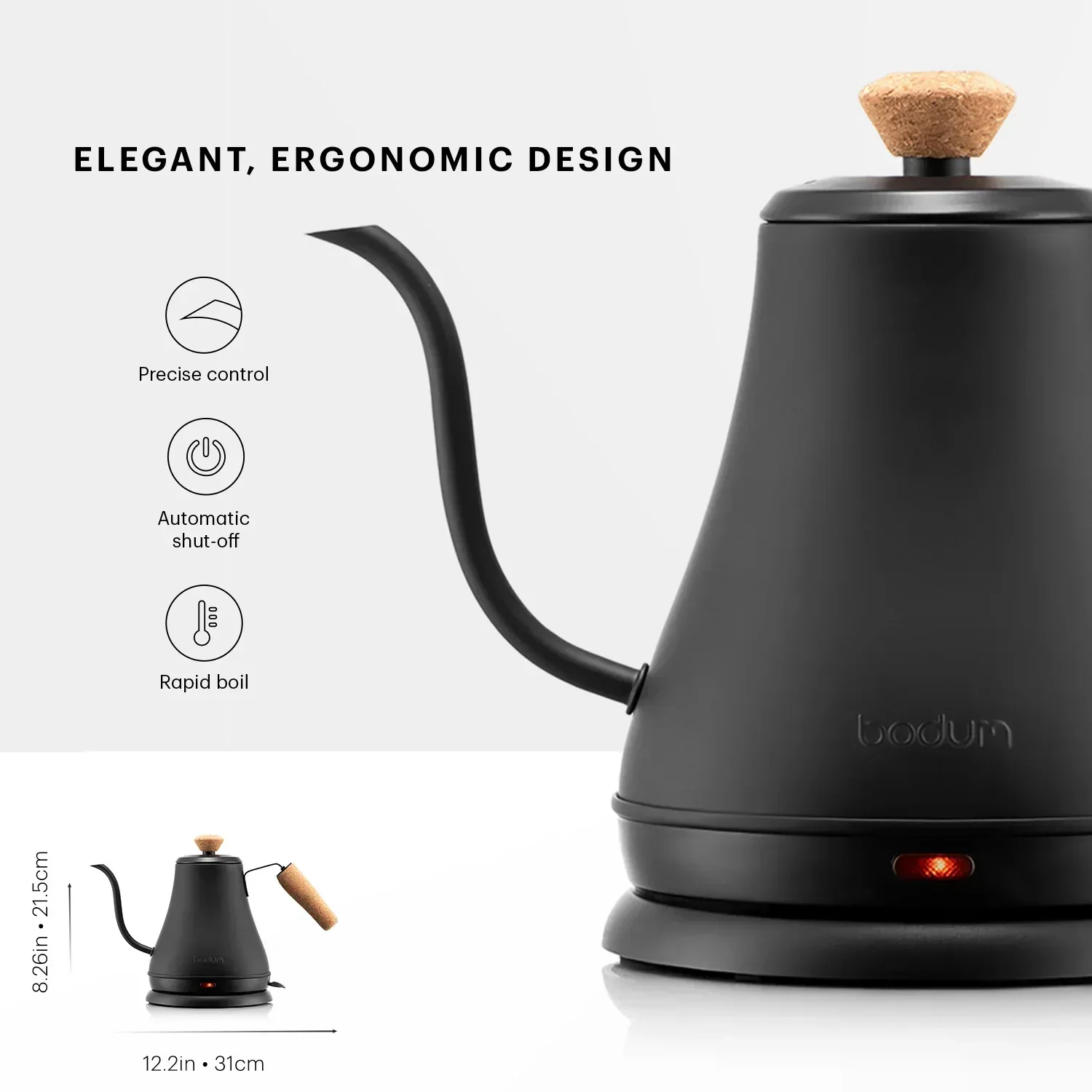 Bodum 8-Cup Electric Gooseneck Kettle, Black with Automatic Shut-off - Image 2