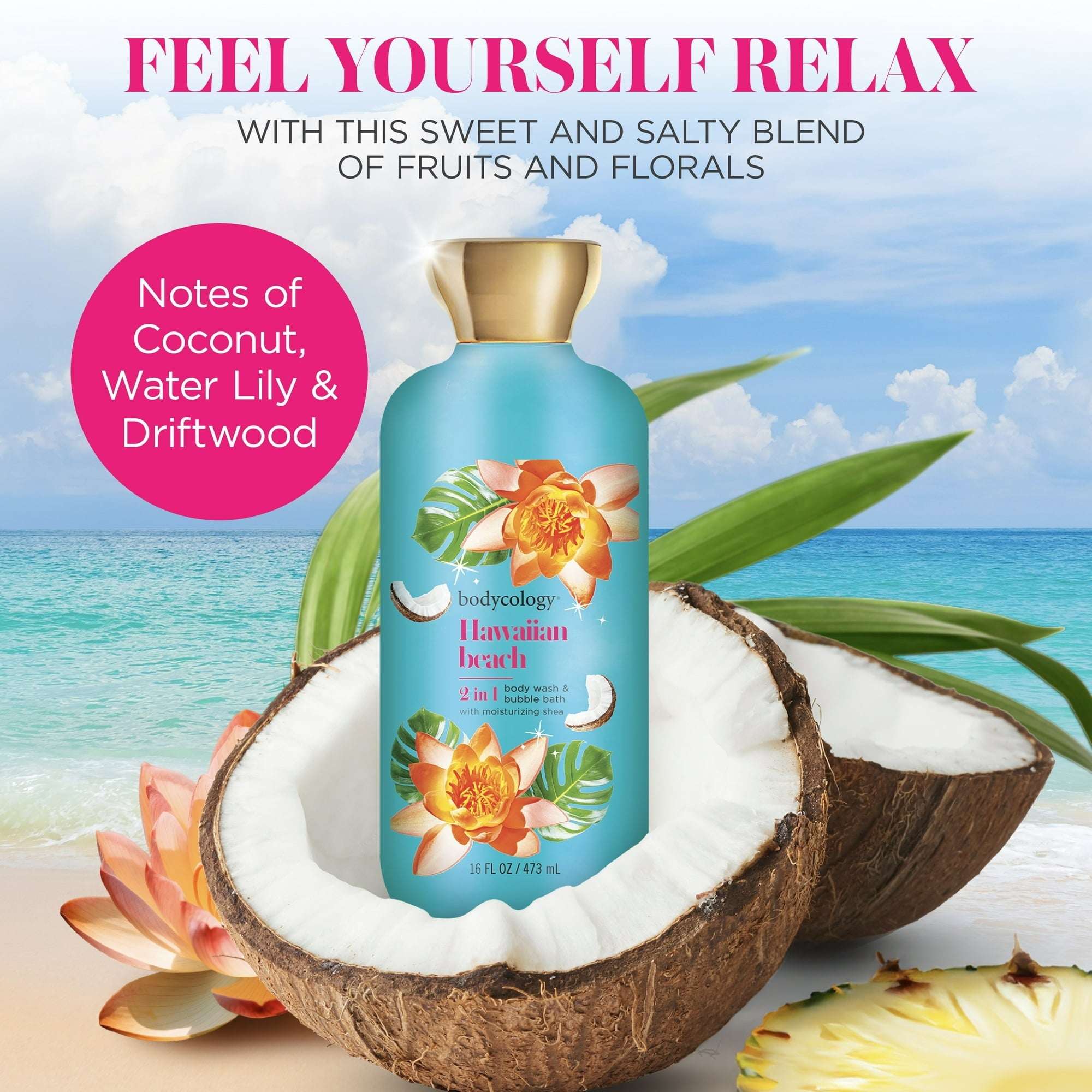 Bodycology Hawaiian Beach 2-in-1 Body Wash & Bubble Bath, 16 fl oz - Image 2