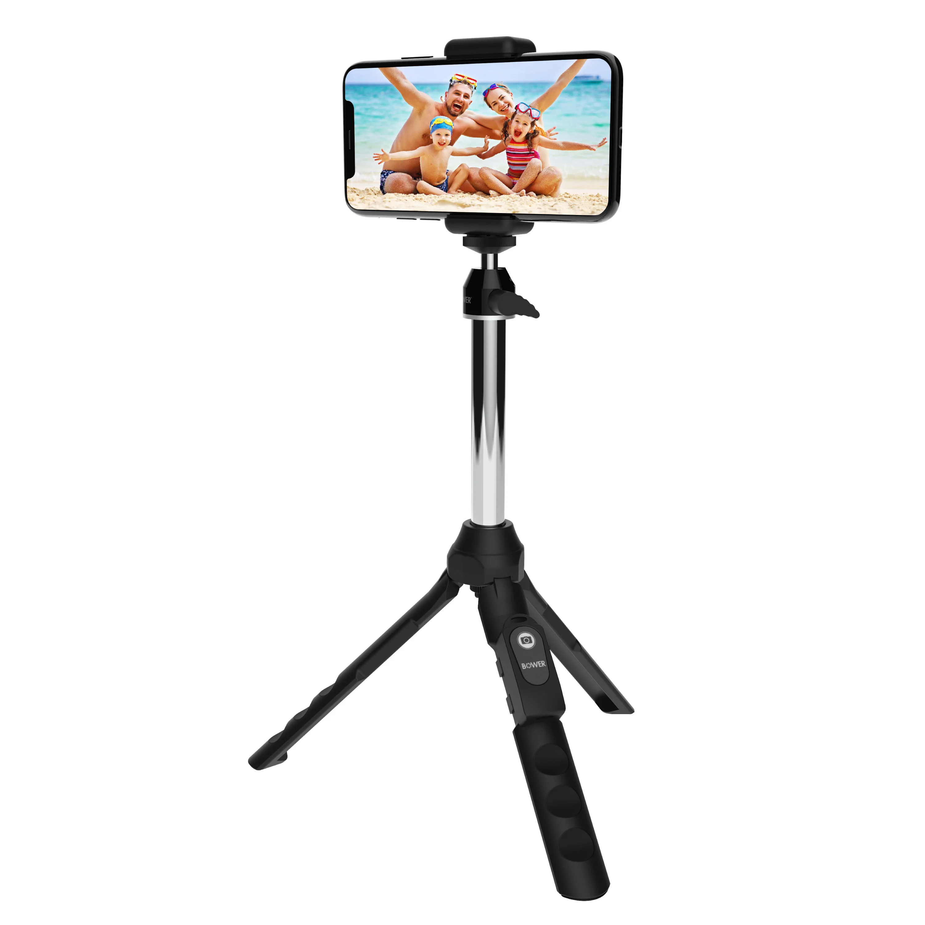 Bower 6-in-1 Multi Selfie Tripod with Smartphone & GoPro Mount, Rechargeable Wireless Remote - Black - Image 3