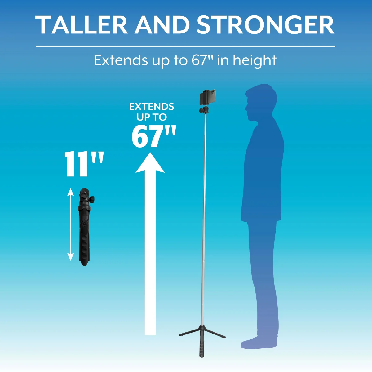 Bower Multi-Pod Max – 67" Extendable Tripod with Universal Phone Holder & Wireless Remote - Image 3