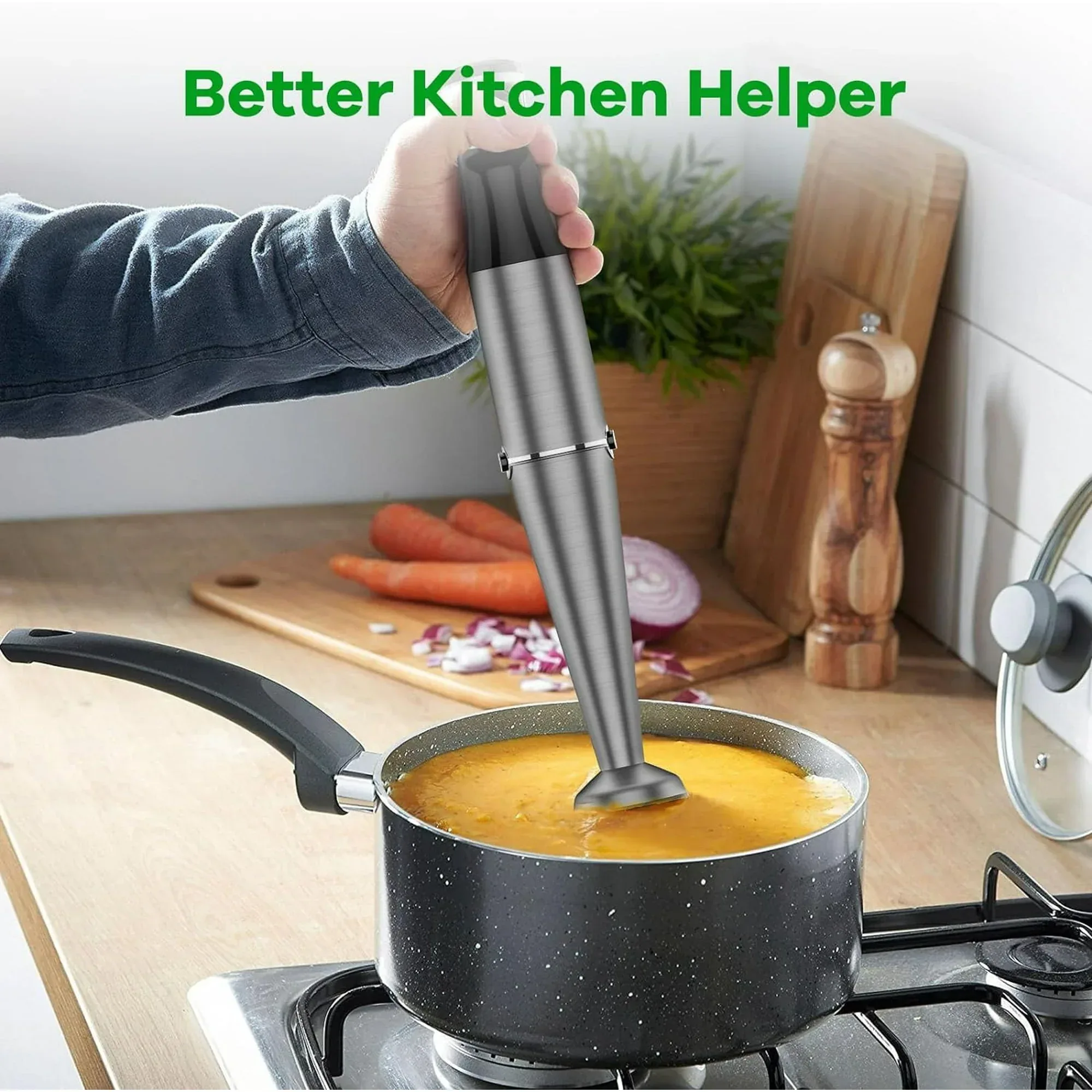 Boyun Daj Immersion Blender,1100W 5-in-1 Hand Blender,Trigger Speed Control with 600ml Beaker,Chopper,Whisk & Milk Frother–Ideal for Soup,Baby Food,Sauce & Puree - Image 3