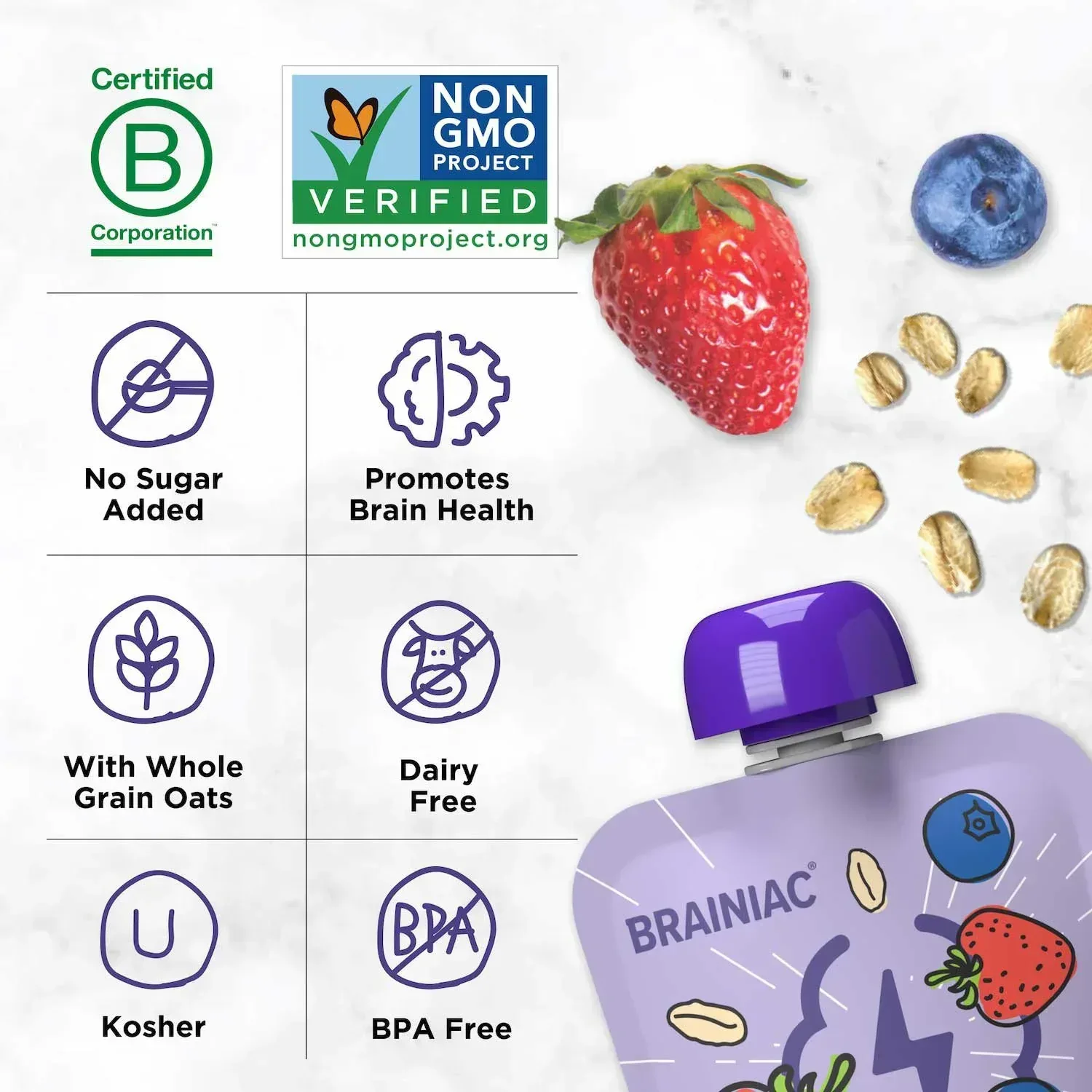 Brainiac Fruit and Oat Smoothie Pouches, 20 pk. - Image 5