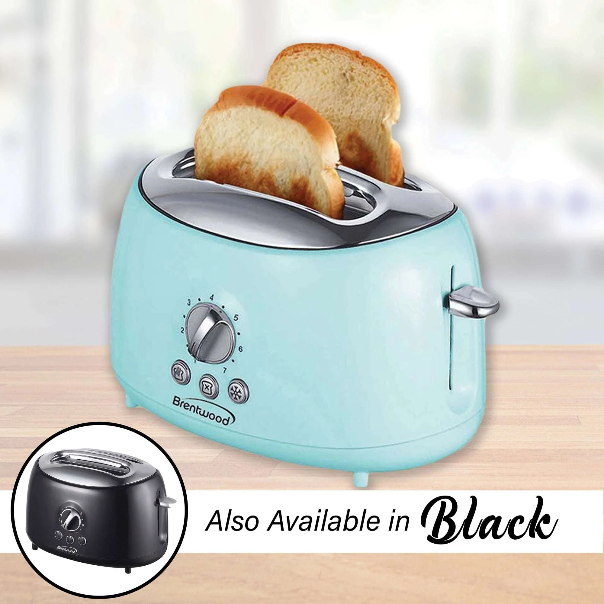 Brentwood Cool-Touch 2-Slice Retro Toaster with Extra-Wide Slots (Blue) - Image 2