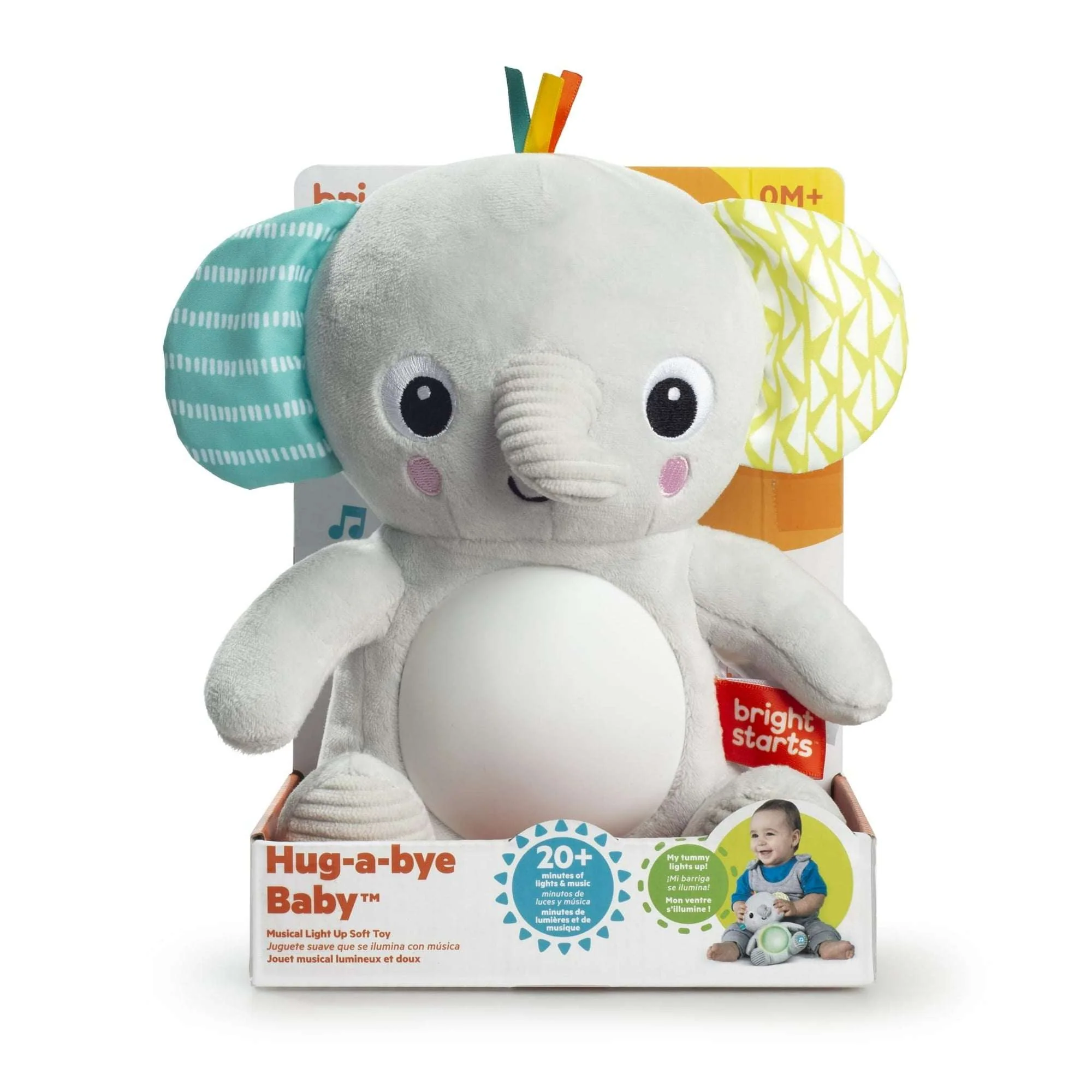 Bright Starts Hug-a-Bye Baby Elephant Stuffed Animal Dual-Mode Soft Toy Soother, Gray - Image 2