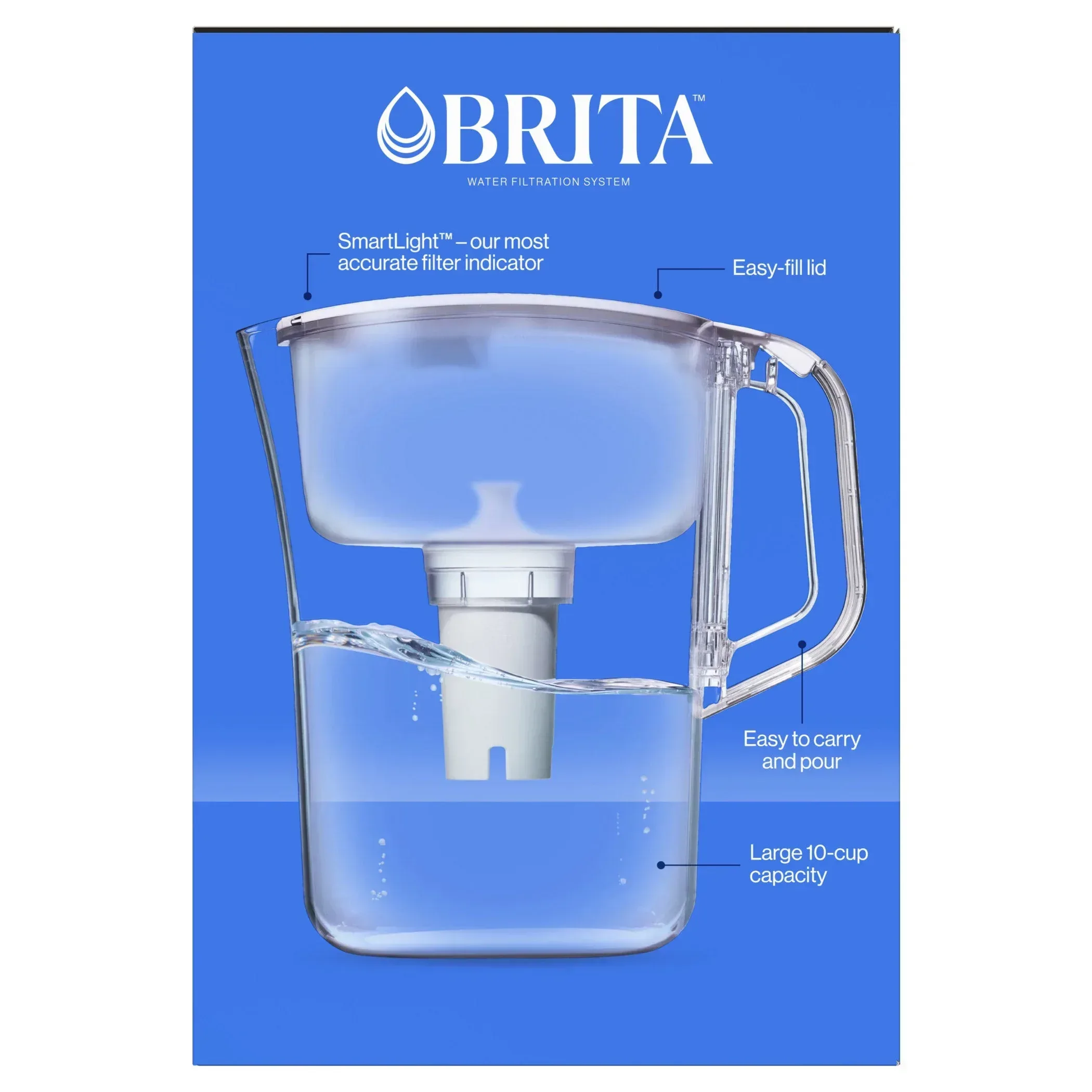 Brita Champlain Water Filter Pitcher, 10 Cup with 2 Filters - Image 2