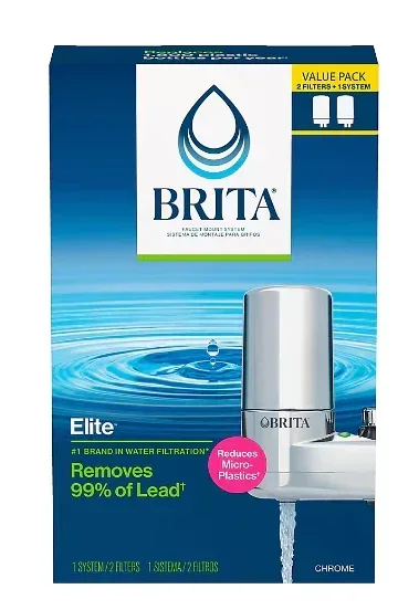 Brita Faucet Mount System with Filter Change Reminder and 2 Replacement Filters - Chrome