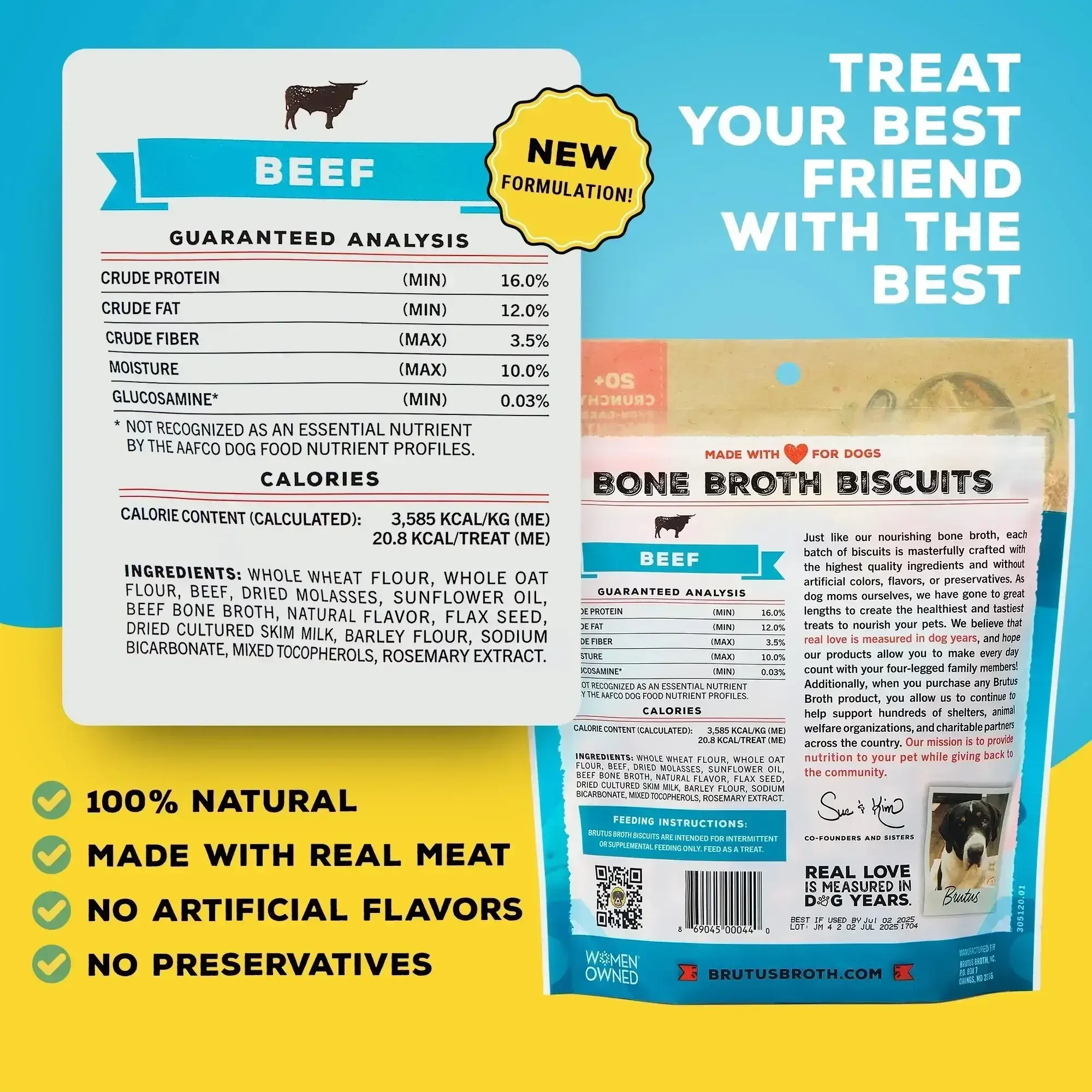Brutus Bone Broth Biscuits (Beef) - Healthy Dog Treats - Pet Food Topper- Natural Dog Biscuits with Dog Bone Broth and Real Beef for Healthy Joints - 18 Grams of Protein - 8 OZ - Image 2